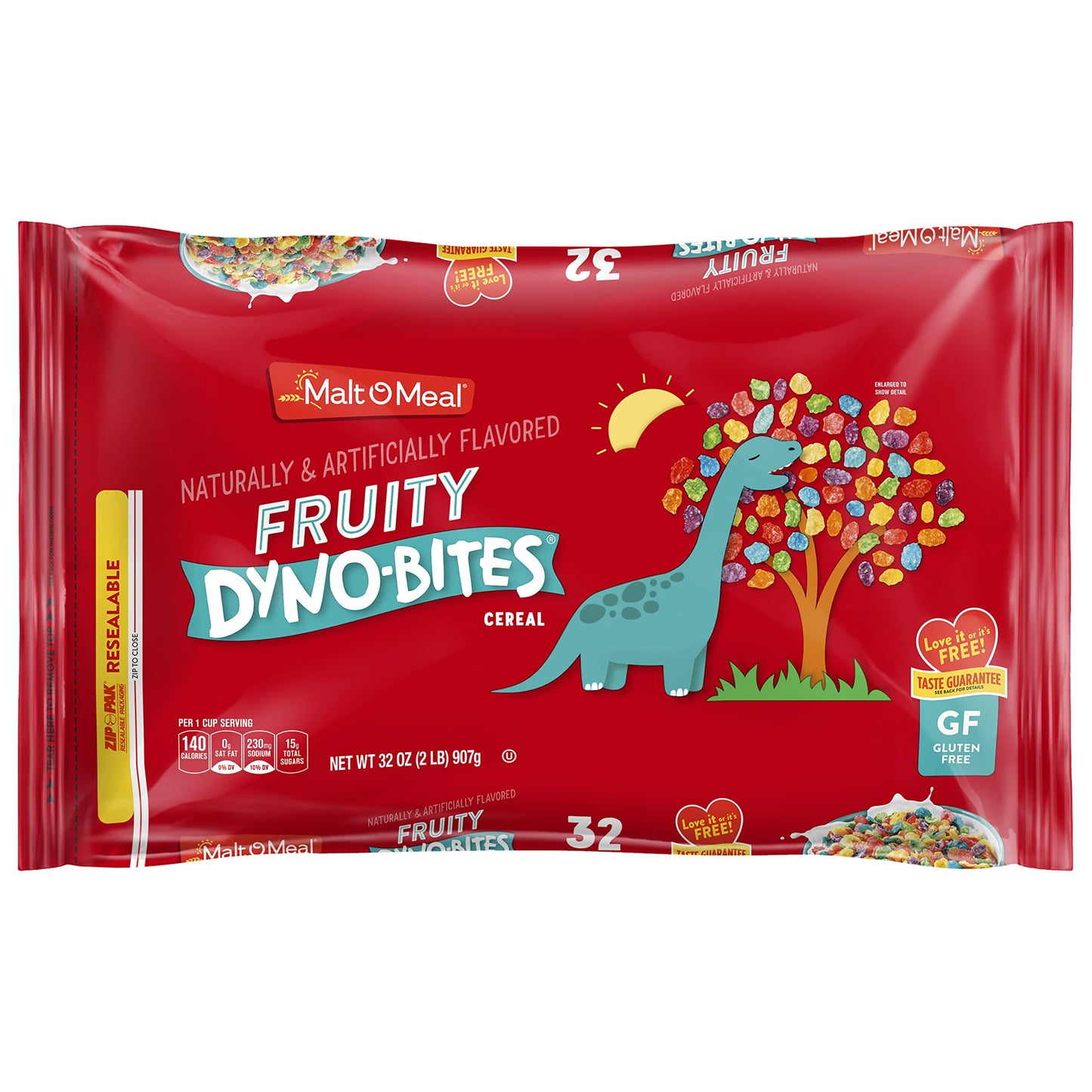 Malt-O-Meal Fruity Dyno Bites Cereal, Gluten Free Breakfast with Fun Flavor, 32 oz Resealable Bag