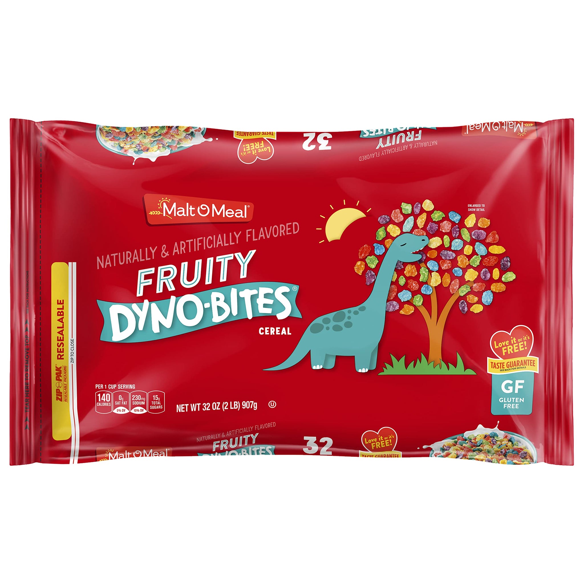 Malt-O-Meal Fruity Dyno Bites Cereal, Gluten Free Breakfast with Fun Flavor, 32 oz Resealable Bag