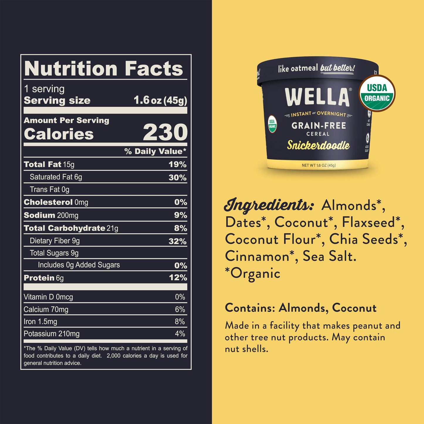 Wella Cereal Oatmeal Alternative, Gluten-Free Breakfast Hot Cereal, Grain-Free Paleo Organic Vegan High Protein Superfood, Plant-Based Non-GMO, Low in