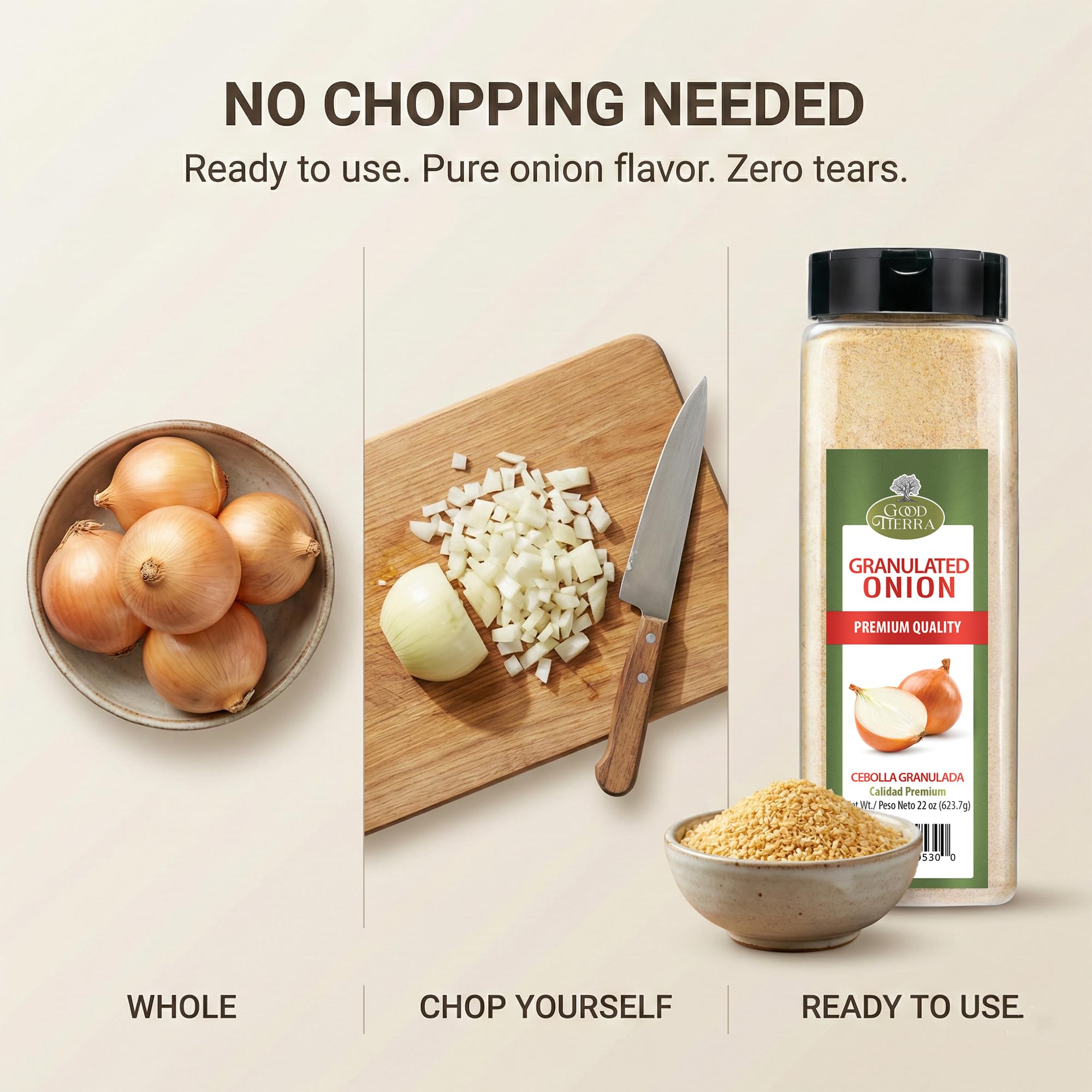 Good Tierra Granulated Onion 22 oz - Dehydrated Onion Powder for Cooking, All Purpose Seasoning, Culinary Gourmet Spice (6 Pack)