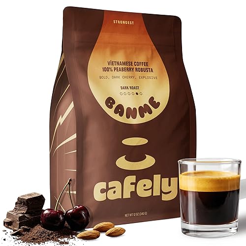 Cafely BanMe - Rare Peaberry Robusta Ground Vietnamese Coffee - Dark Roast, High Caffeine (Rich & Intense), Full Body, Low Acid, Single Origin, Direct