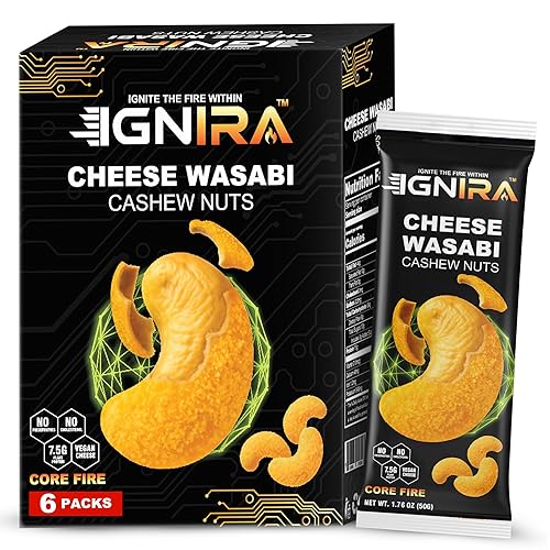 IGNIRA Cheese Wasabi Cashew Nuts - Crunchy Roasted Cashew Nuts, Nutrient-Rich Protein-Powered Snack, Flavored Cashews, No Cholesterol, No