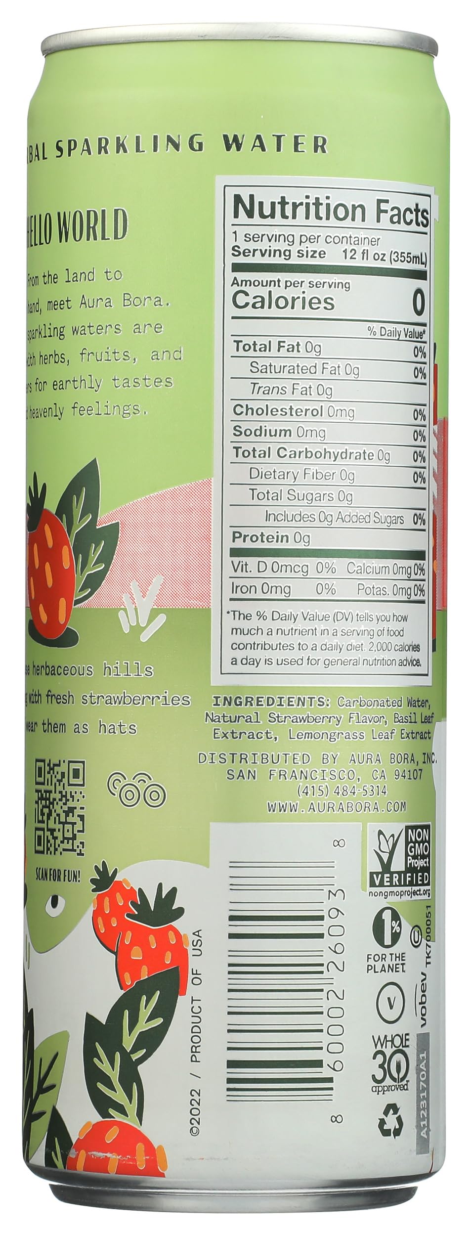 Aura Bora Herbal Sparkling Water Basil Berry, 12 Ounce