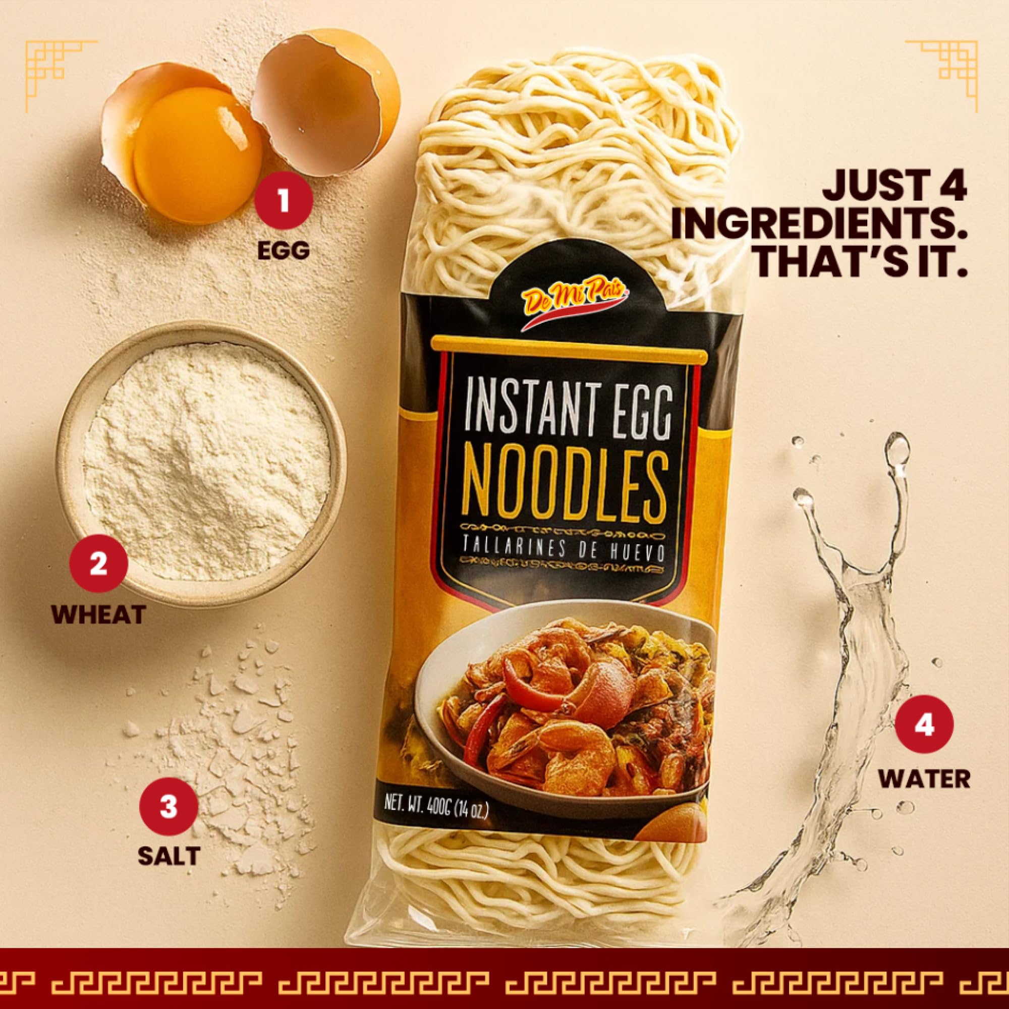 De Mi Pais Egg Noodles - Instant Egg Noodles for Soup, Stir-Fry, Pasta or Ramen Recipes; Traditional Noodles Eggs Crafted in Cambodia Using