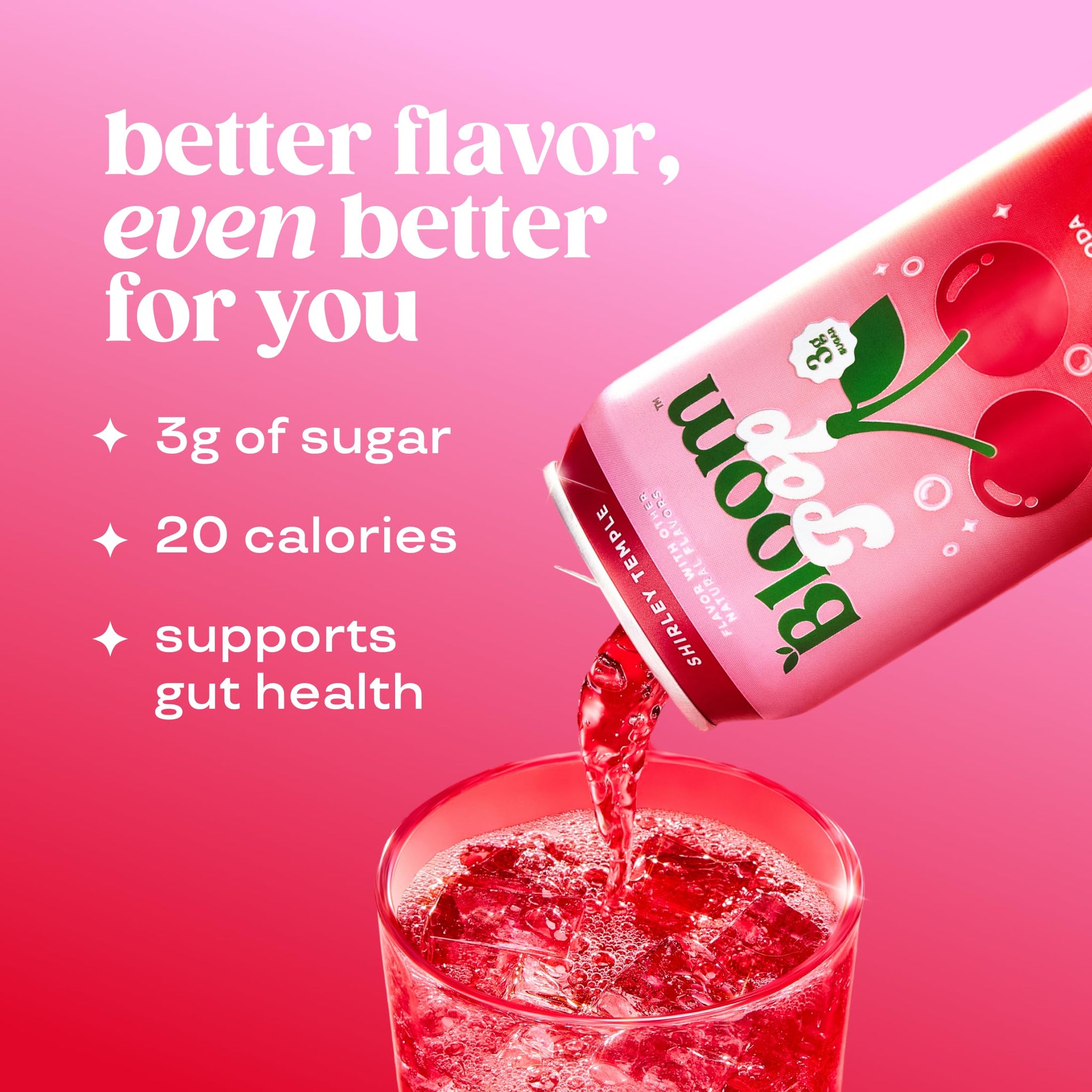 Bloom Pop Prebiotic Soda 12 Pack, Shirley Temple Flavor, 12oz Cans | Prebiotic Soda for Gut Health, Low Calorie Soda, No Caffeine, Healthy Soft Drink