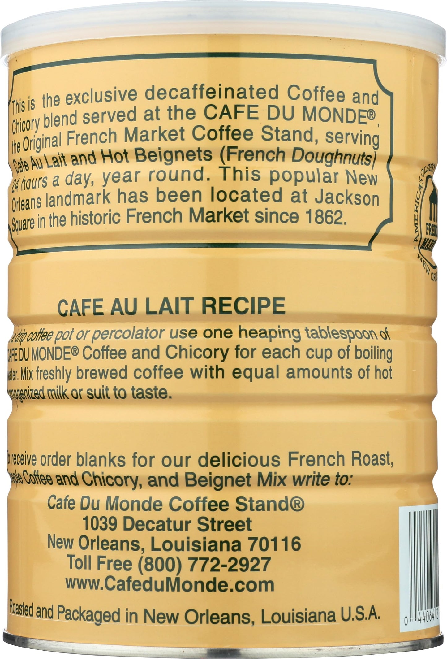 Cafe Du Monde Coffee and Chicory Decaffeinated, 13 Ounce