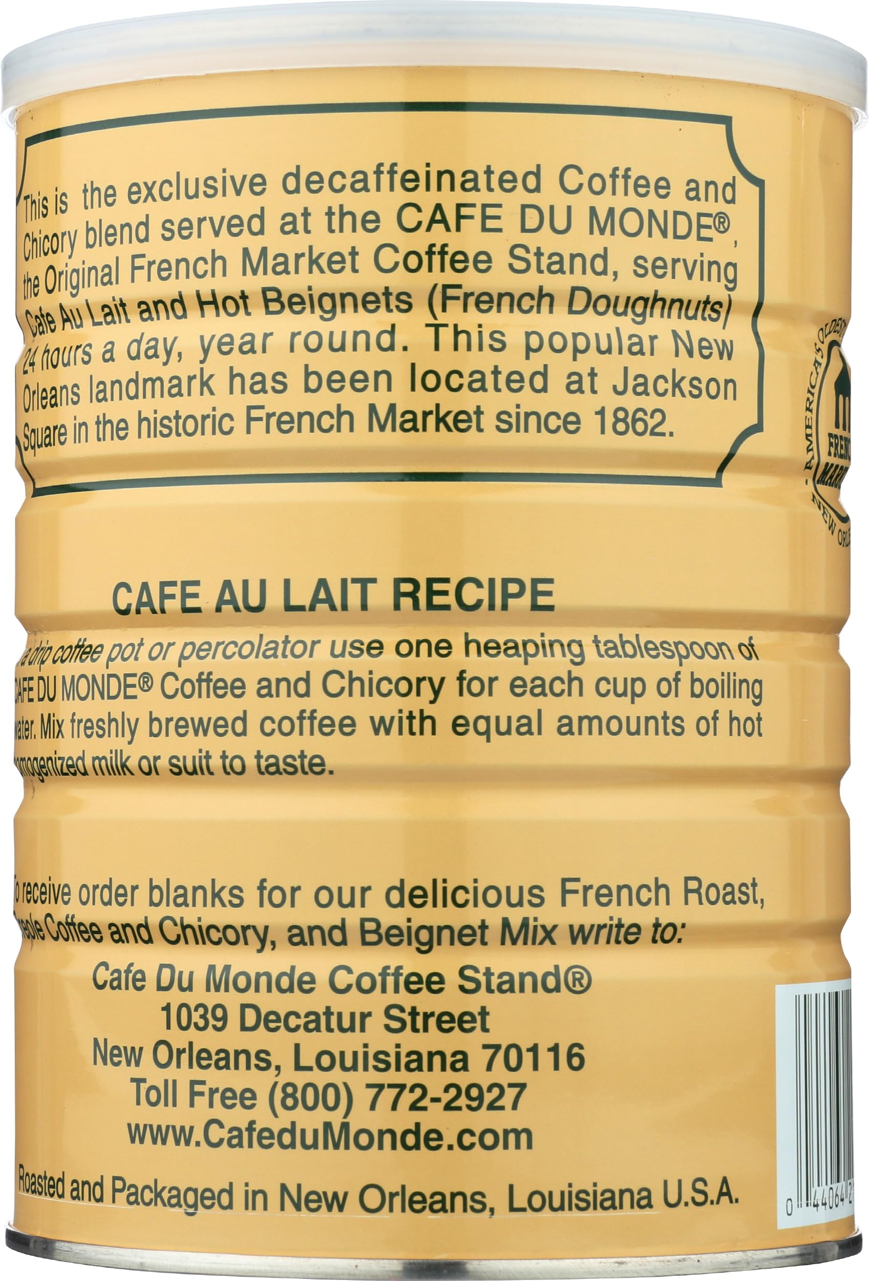 Cafe Du Monde Coffee and Chicory Decaffeinated, 13 Ounce