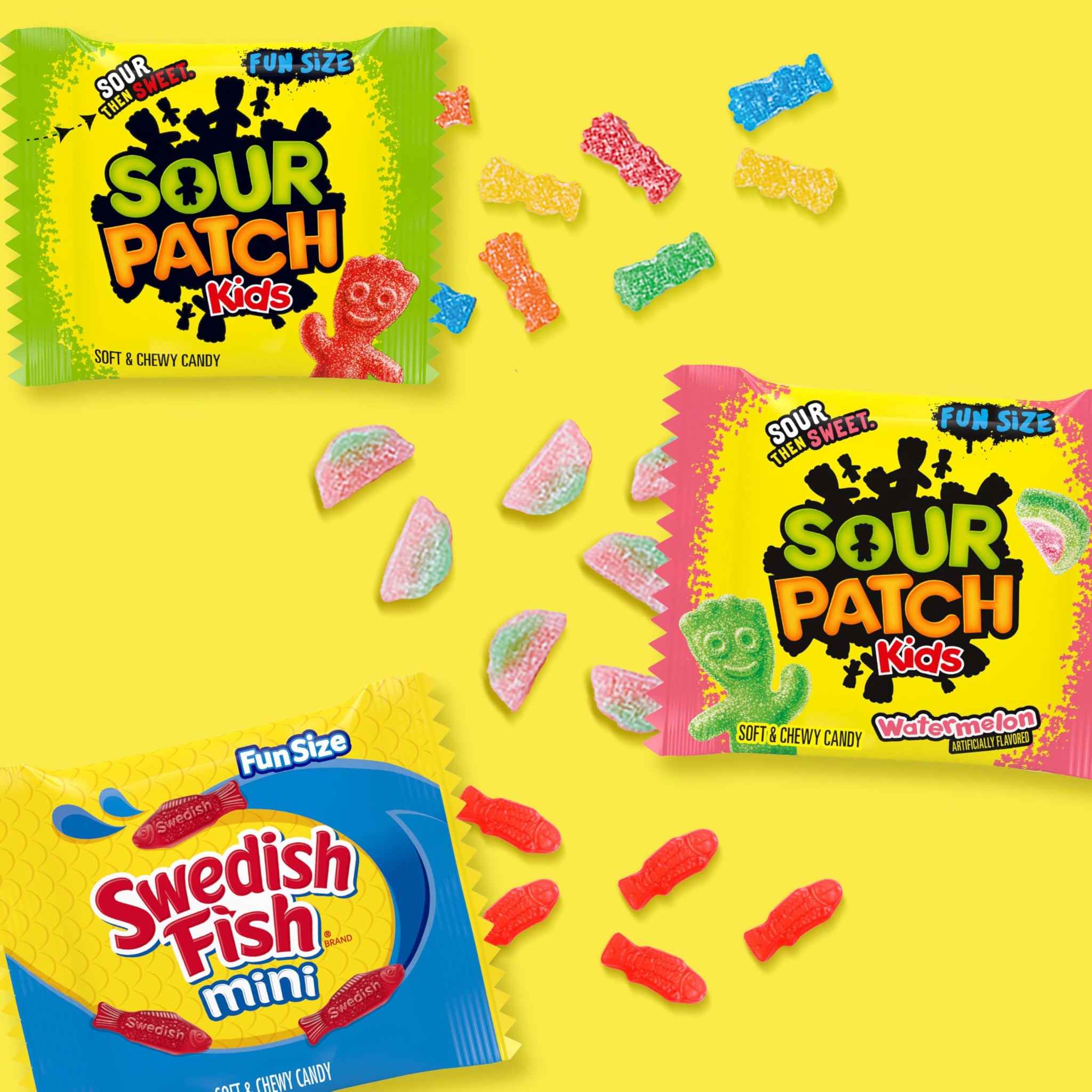 SOUR PATCH KIDS and SWEDISH FISH Mini Soft & Chewy Gummy Candy Variety Pack, Bulk Candy, 80 Treat-Size Snack Packs