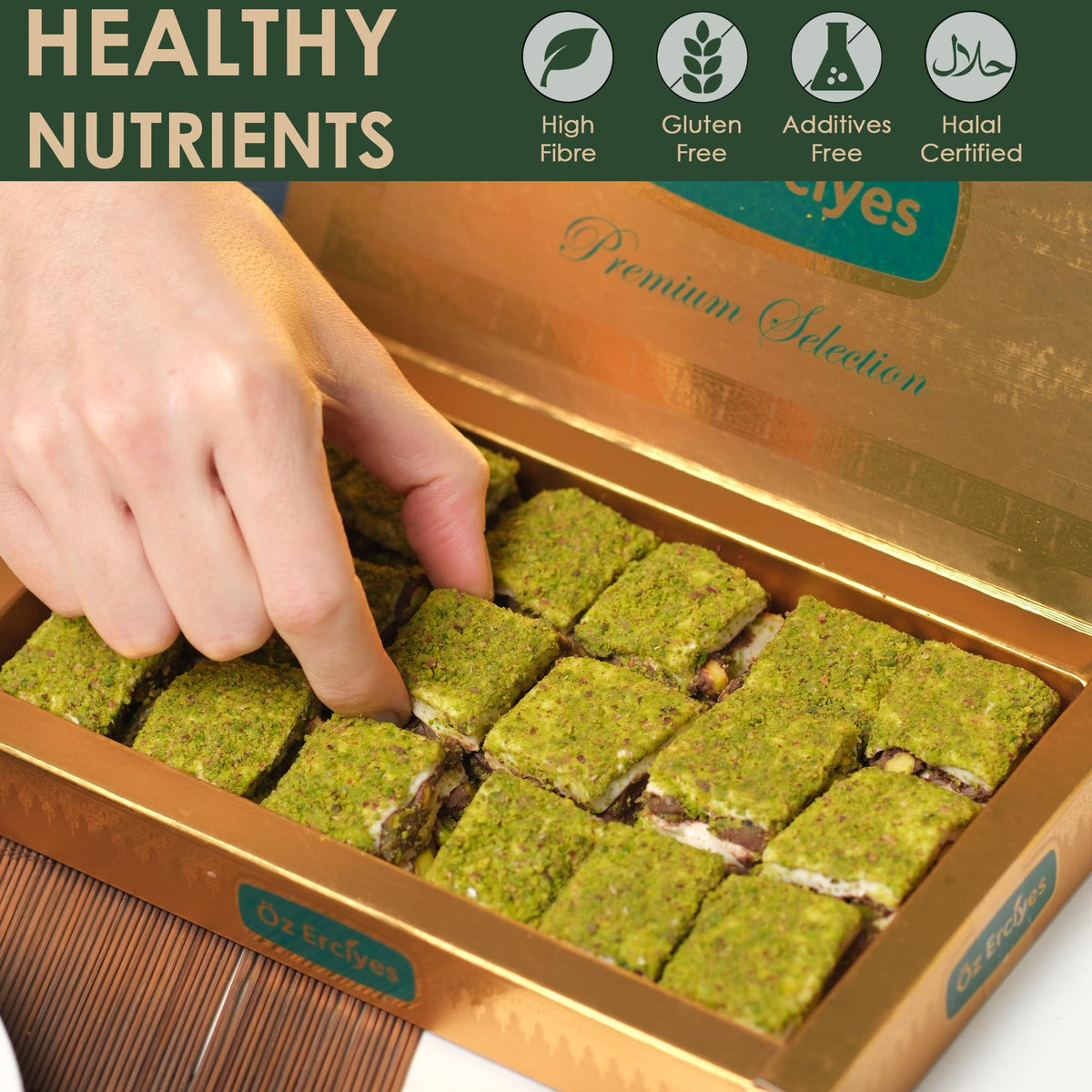Baklava Style Turkish Delight with Chocolate and Pistachio - Soft Lokum Candy, Gourmet Turkish Sweets Gift Box, Delicias Turcas, 17.6 oz (500g)