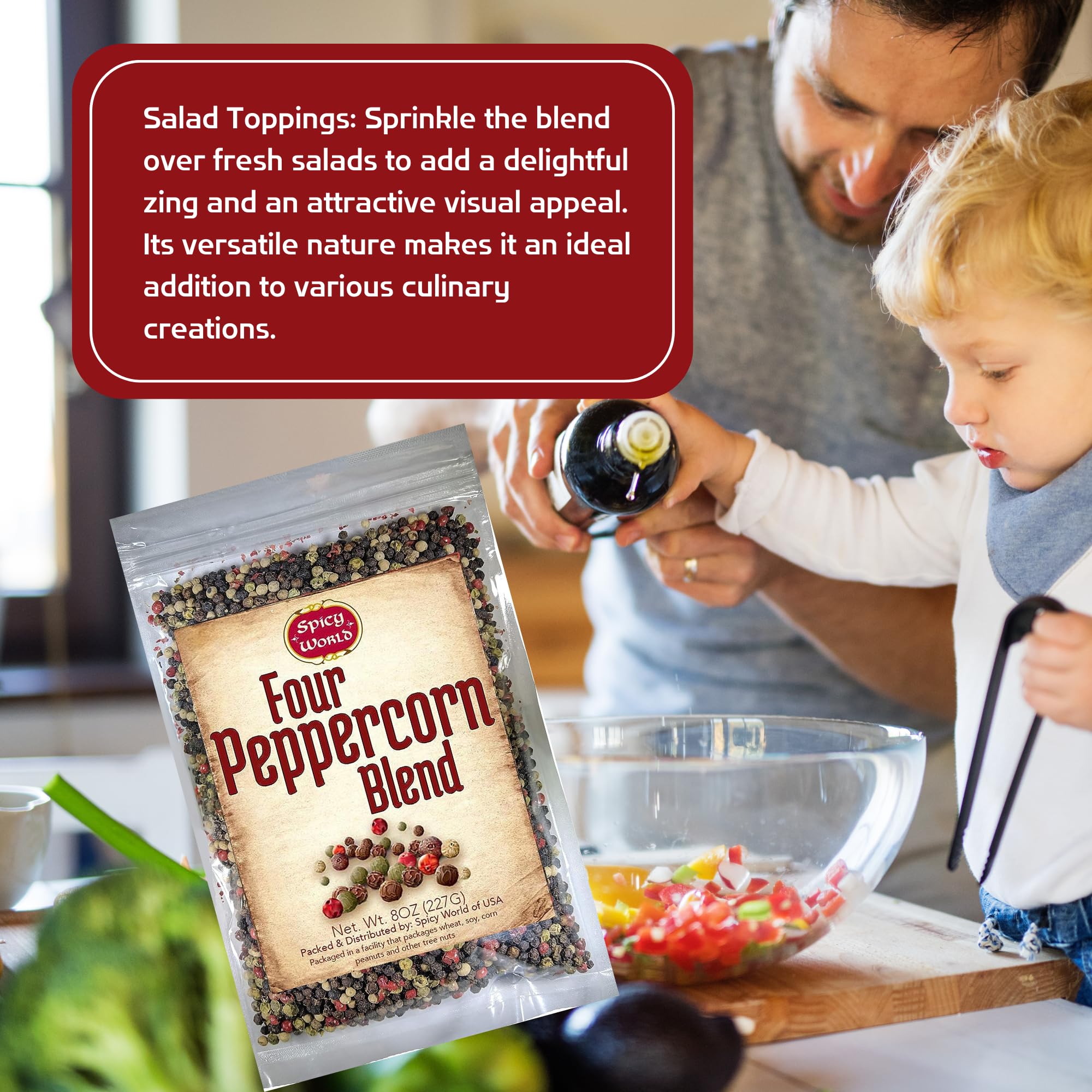 Spicy World Four Peppercorn Rainbow Blend in Resealable Bag - Perfect Flavor Blend - NON-GMO, Steam Sterilized - Whole Black, Whole Green, Whole White