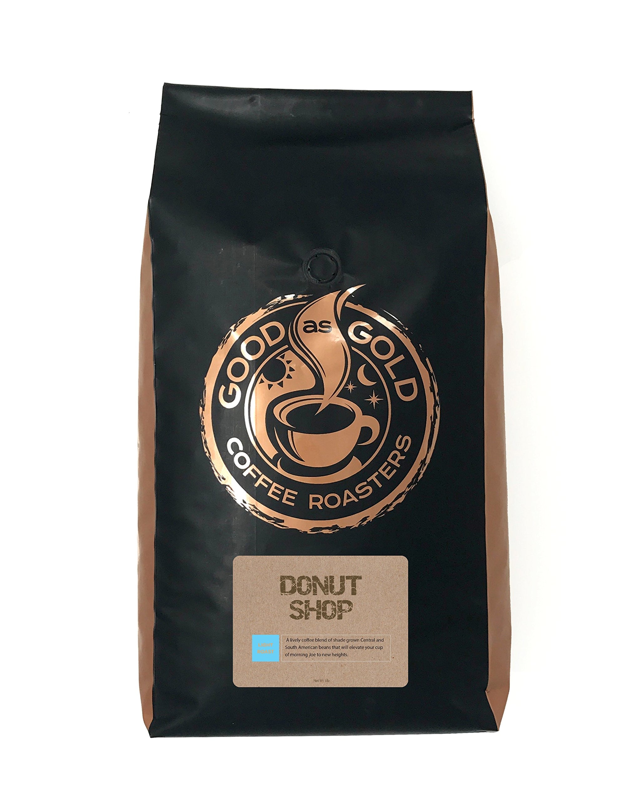 Donut Shop Blend Coffee, Light/Medium Roast, Whole Bean (5 Pound Bag) - Good As Gold Coffee Roasters