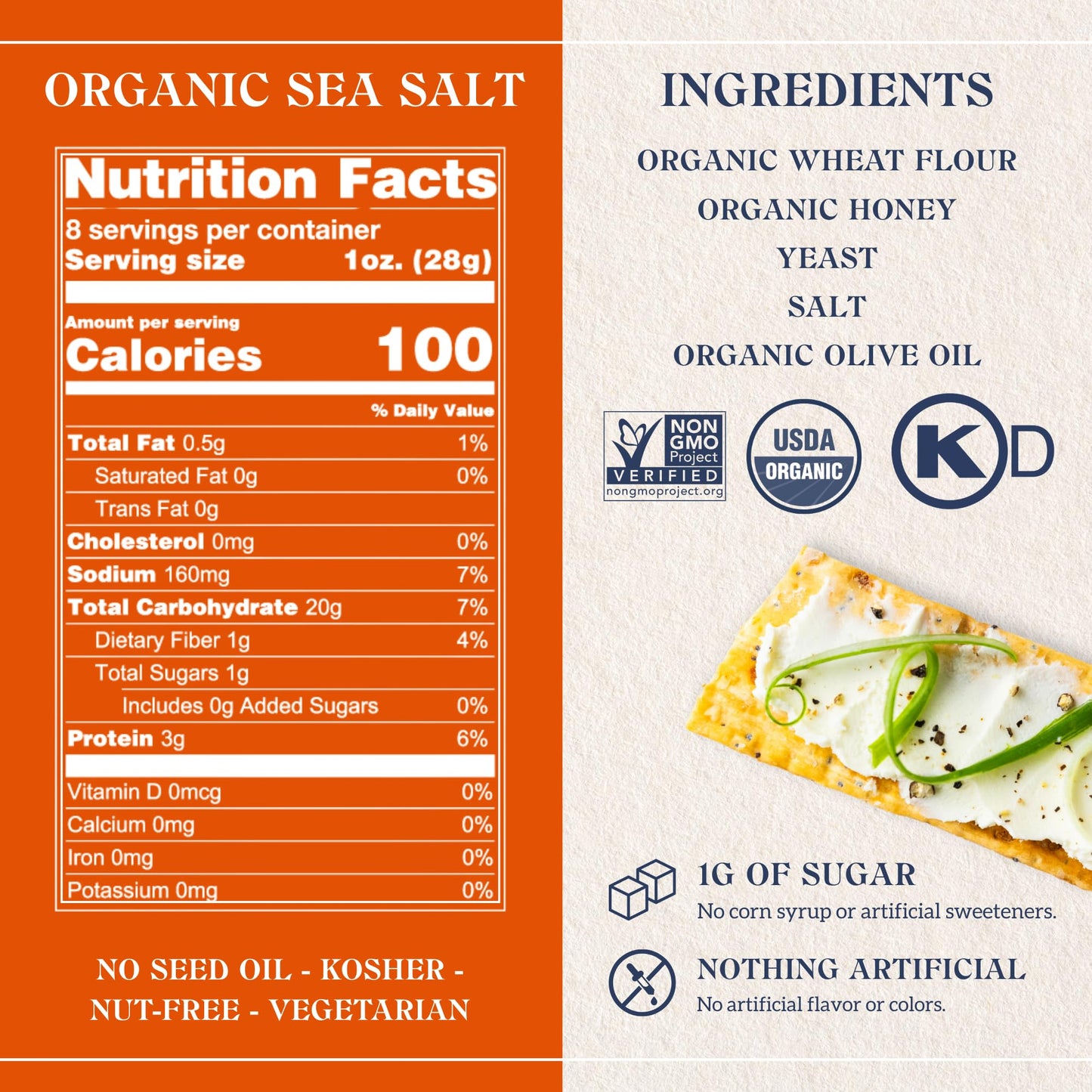Firehook Sea Salt Crackers - Artisan Baked, Uniquely Crunchy, Baked with Simple Ingredients - Organic, Non-GMO, Kosher - 8 oz Box