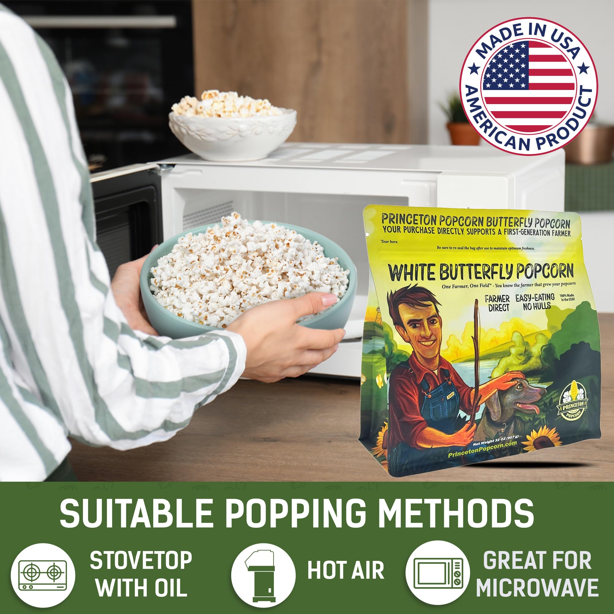 Farmer Direct Baby White Popcorn Kernels - Tender Hulless 2lb Bag - Freshness for Oil, Microwave, or Air Popper - Easy Eating, Delicious White
