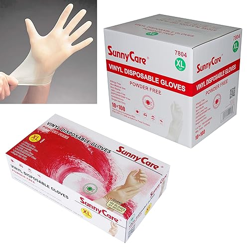 SunnyCare #7804 1000/1cases Vinyl Disposable Gloves Powder Free (Latex Nitrile Free) X-large