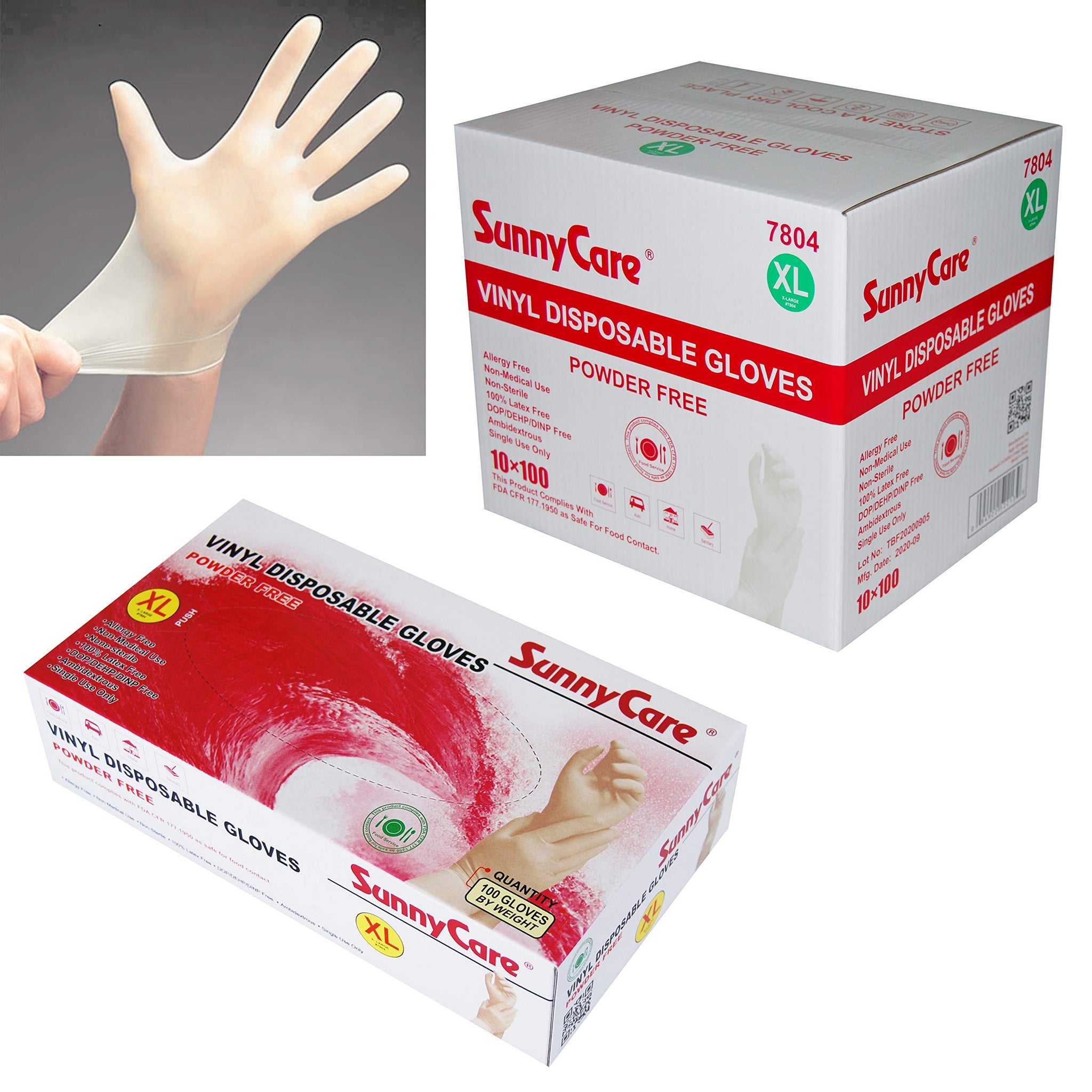 SunnyCare #7804 1000/1cases Vinyl Disposable Gloves Powder Free (Latex Nitrile Free) X-large