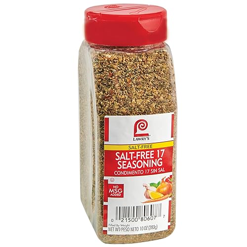 Lawry's Salt Free 17 Seasoning, 10 oz - One 10 Ounce Container of 17 Seasoning Spice Blend Including Toasted Sesame Seeds, Turmeric, Basil and Red