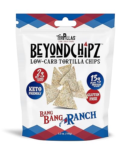 BeyondChipz Low Carb Tortilla Chips, Bang Bang Ranch, Keto Friendly, Gluten Free, 5.3oz Bag, Pack of 2