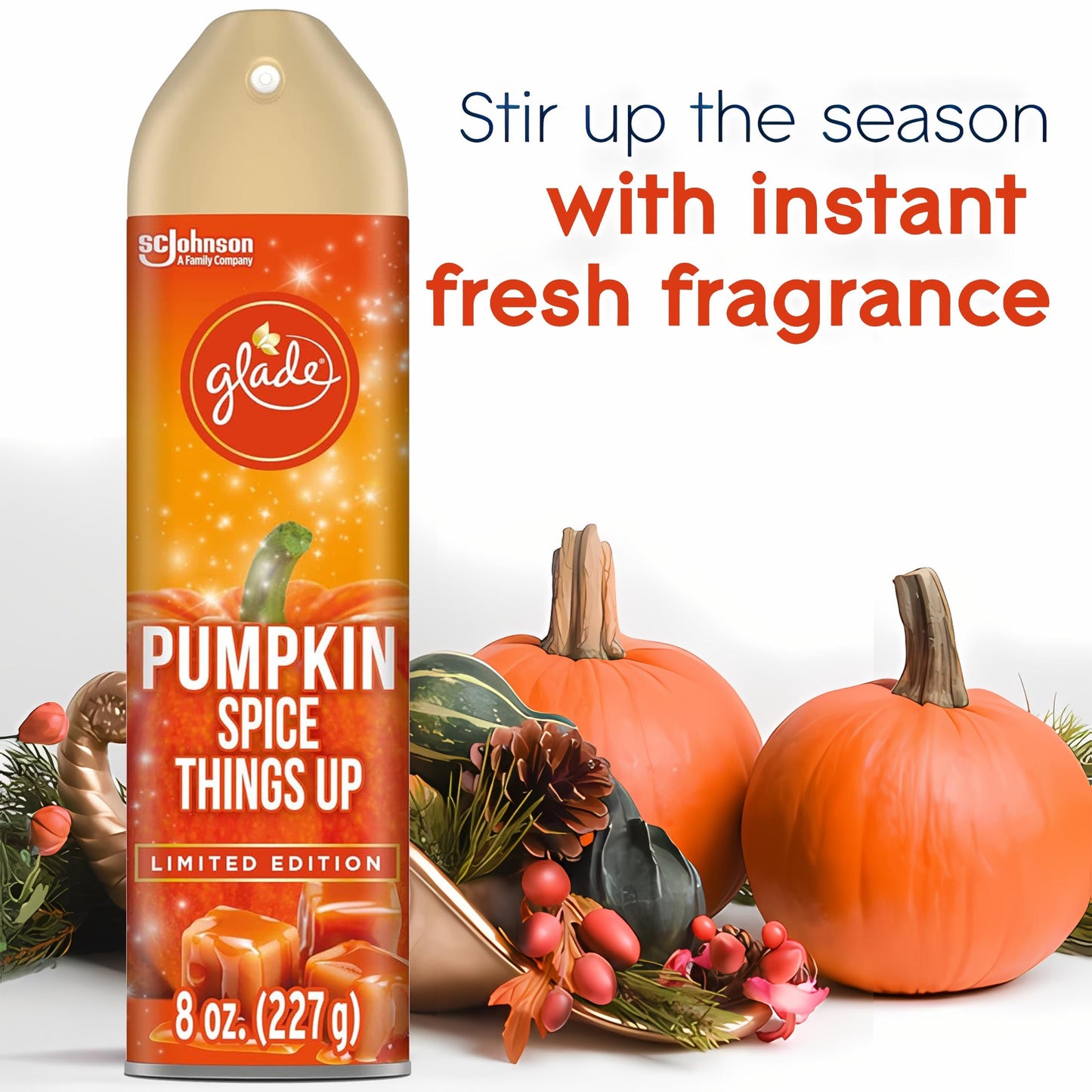 Glade Air Freshener Spray, 3 Pack, Pumpkin Spice Things Up Fall Harvest Scent, Limited Edition Holiday Collection, Pumpkin Spice Thanksgiving Scented