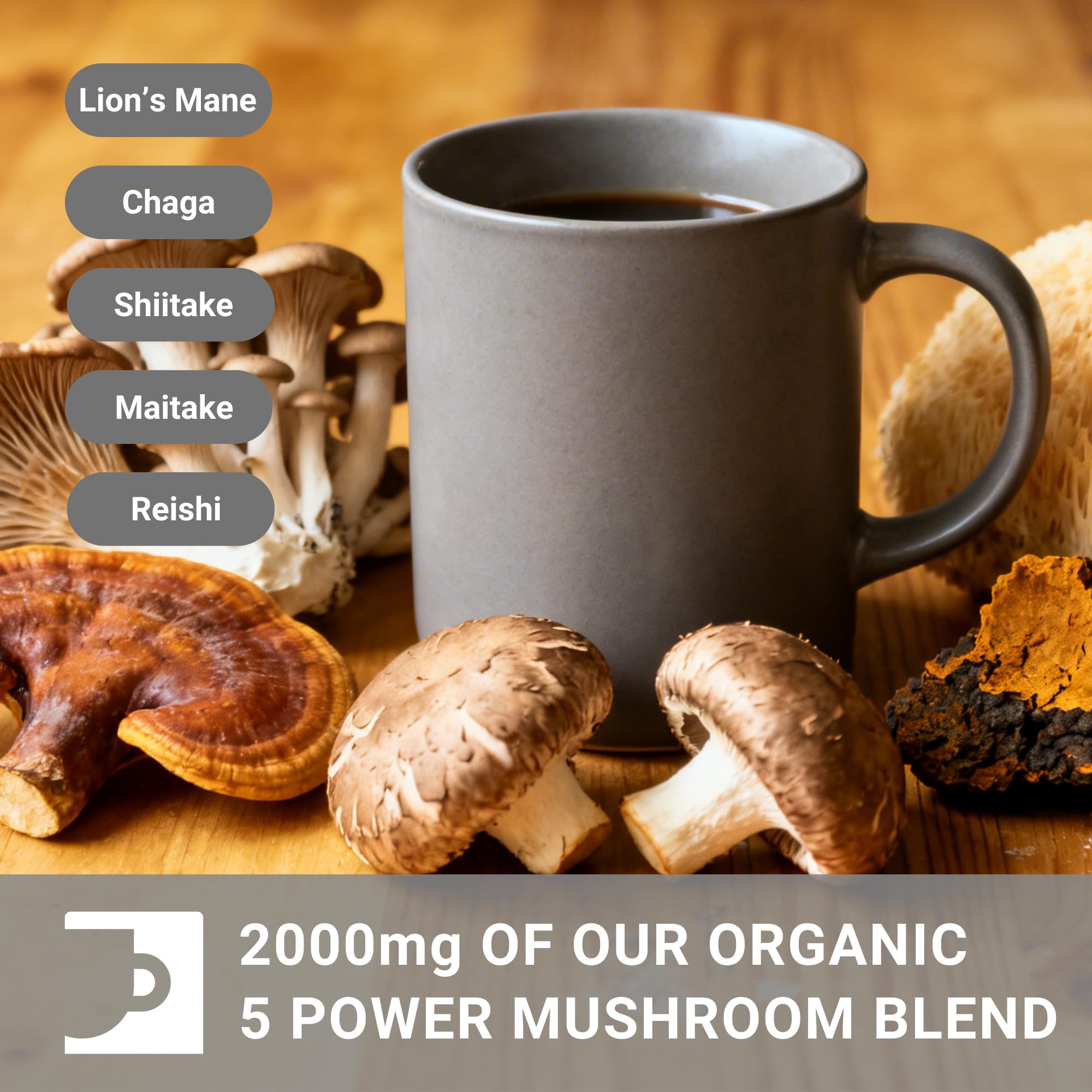 Incredibrew Organic Mushroom Coffee Pods, Keto Friendly with No Sugar; 2000mg Mushrooms (Lion's Mane, Chaga, Reishi, Miatake, Shiitake); Medium-Dark