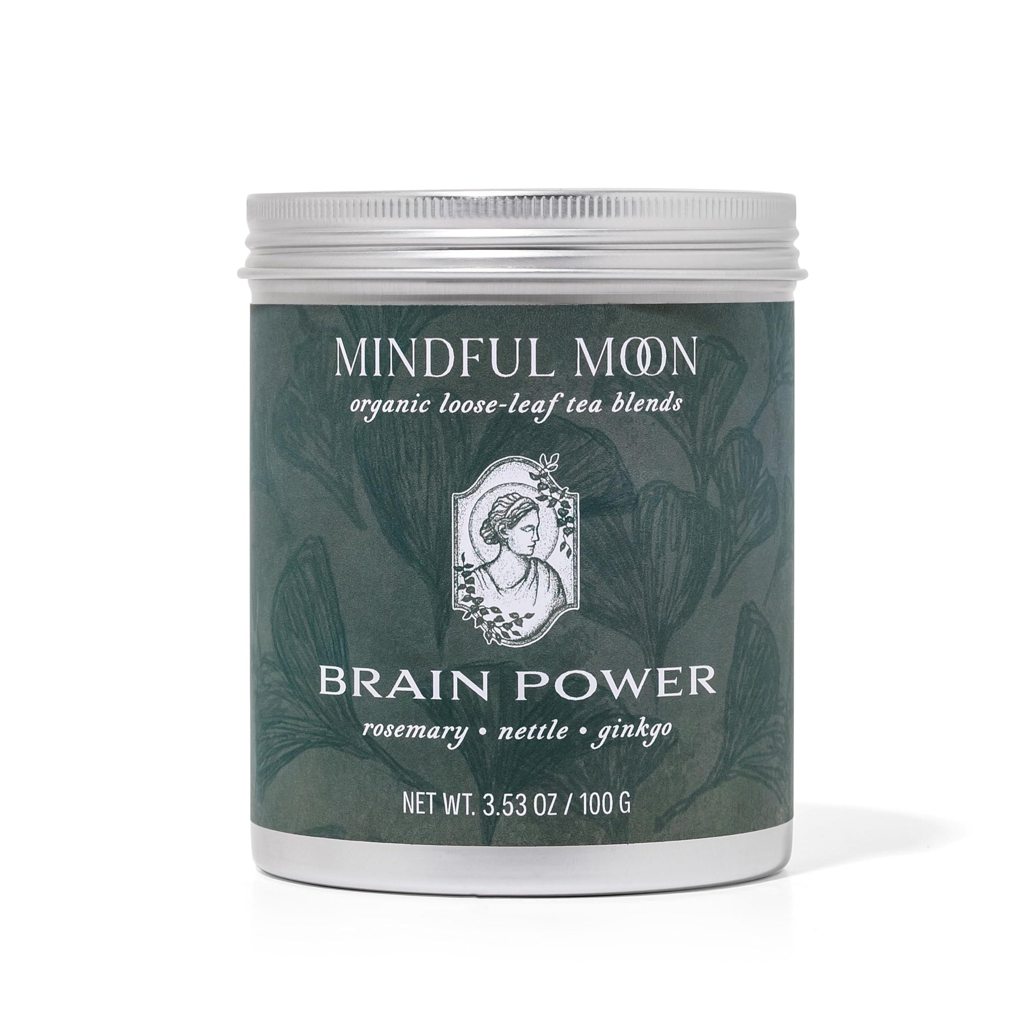 Brain Power Herbal Tea by Mindful Moon - Focus & Memory Support Blend with Ginkgo, Nettle & Rosemary - Caffeine-Free, Loose Leaf (Large)