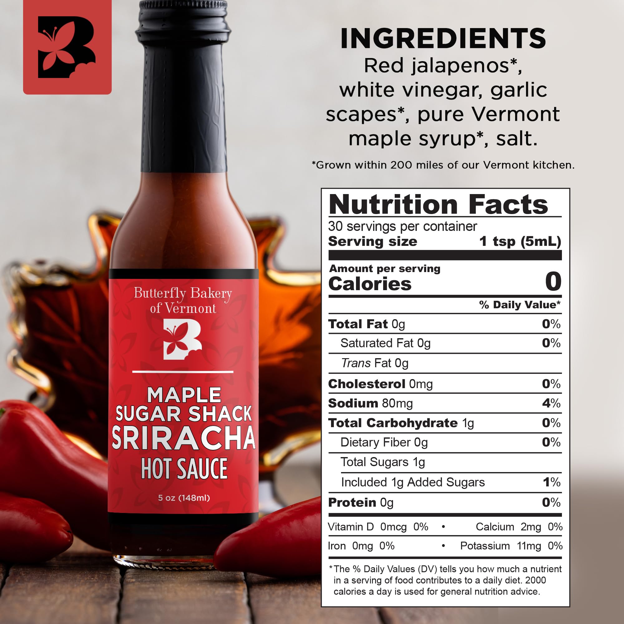 Butterfly Bakery of Vermont Maple Sugar Shack Sriracha, 5 fl oz