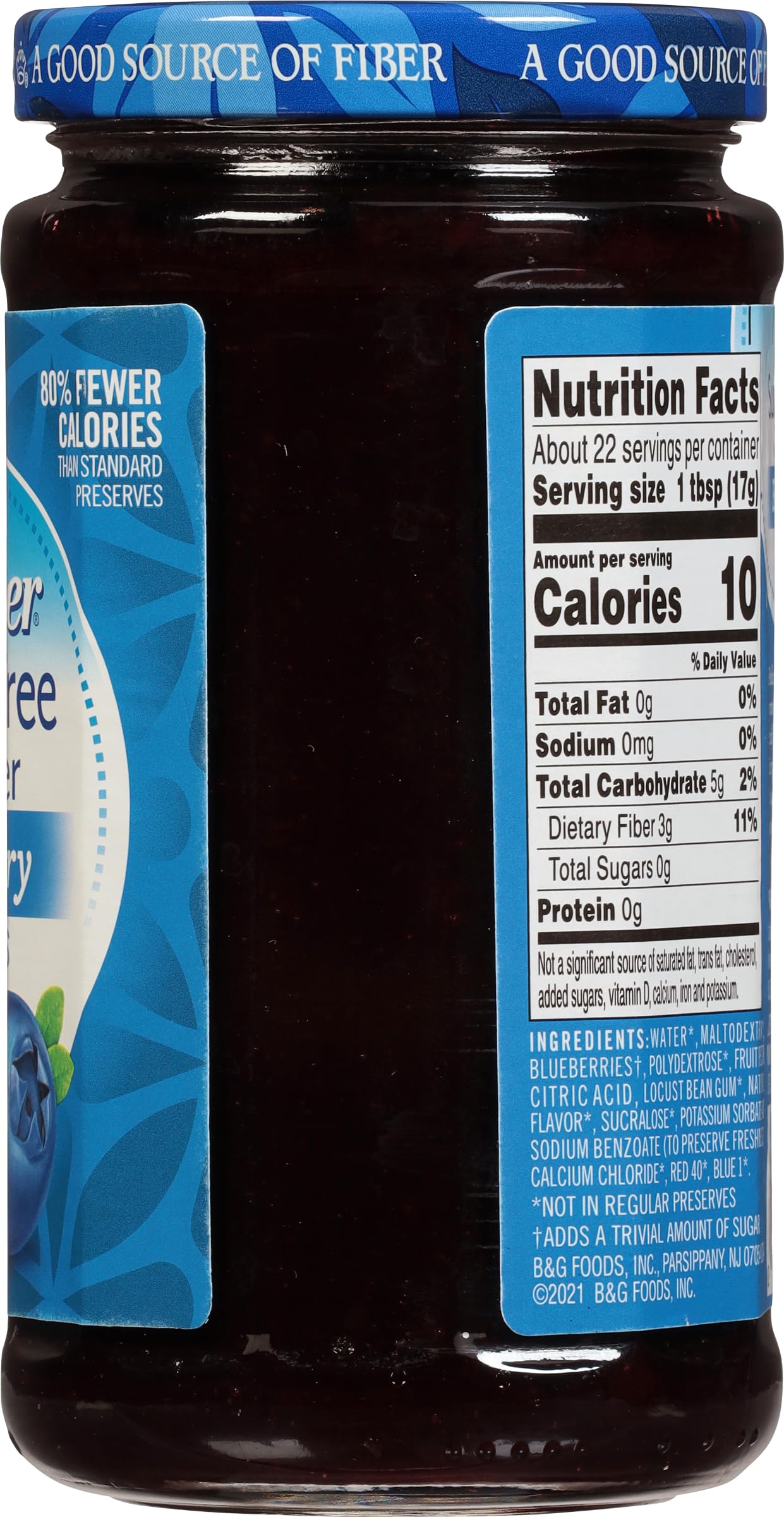Polaner Sugar Free with Fiber, Blueberry Preserves, 13 Ounce