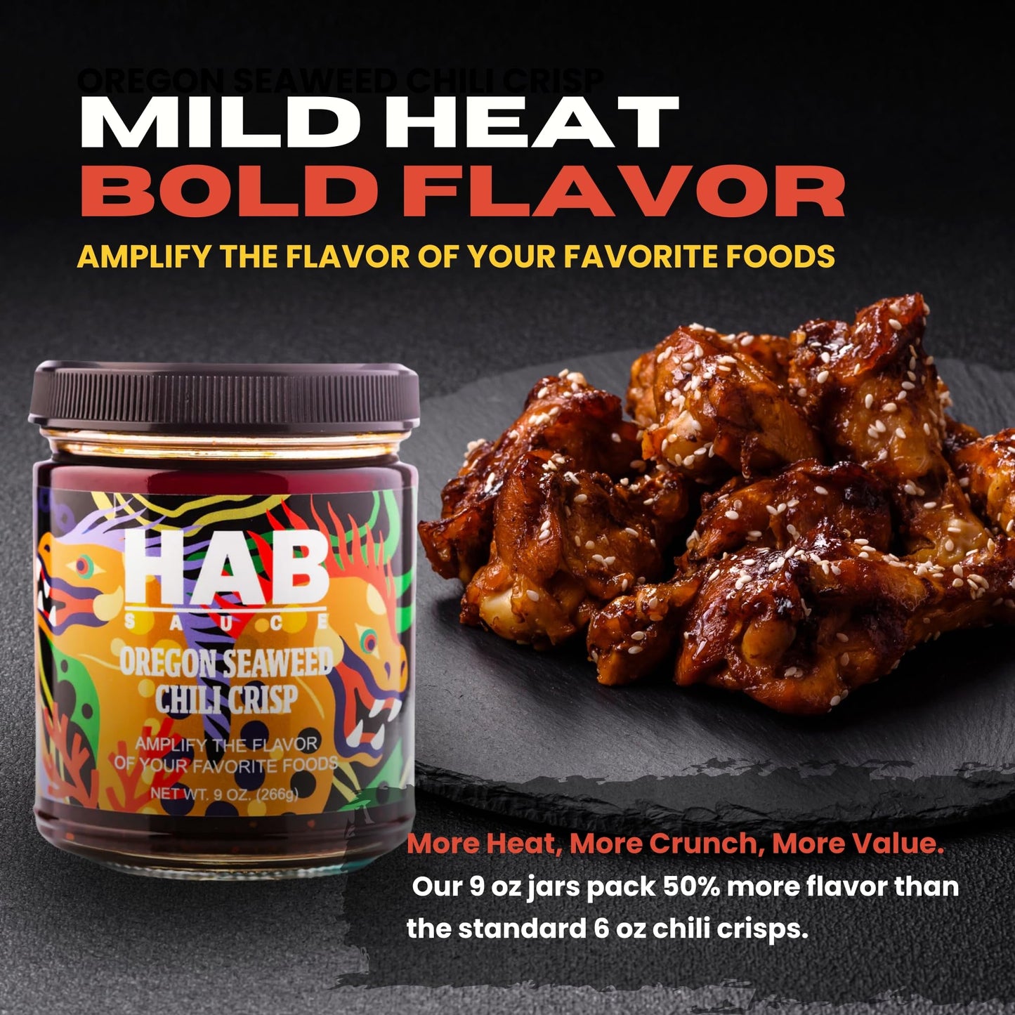 HAB Sauce Oregon Seaweed Chili Crisp - Small Batch Gourmet Hot Sauce with Umami & Spice | Made with Natural Ingredients | Vegan & Gluten Free |