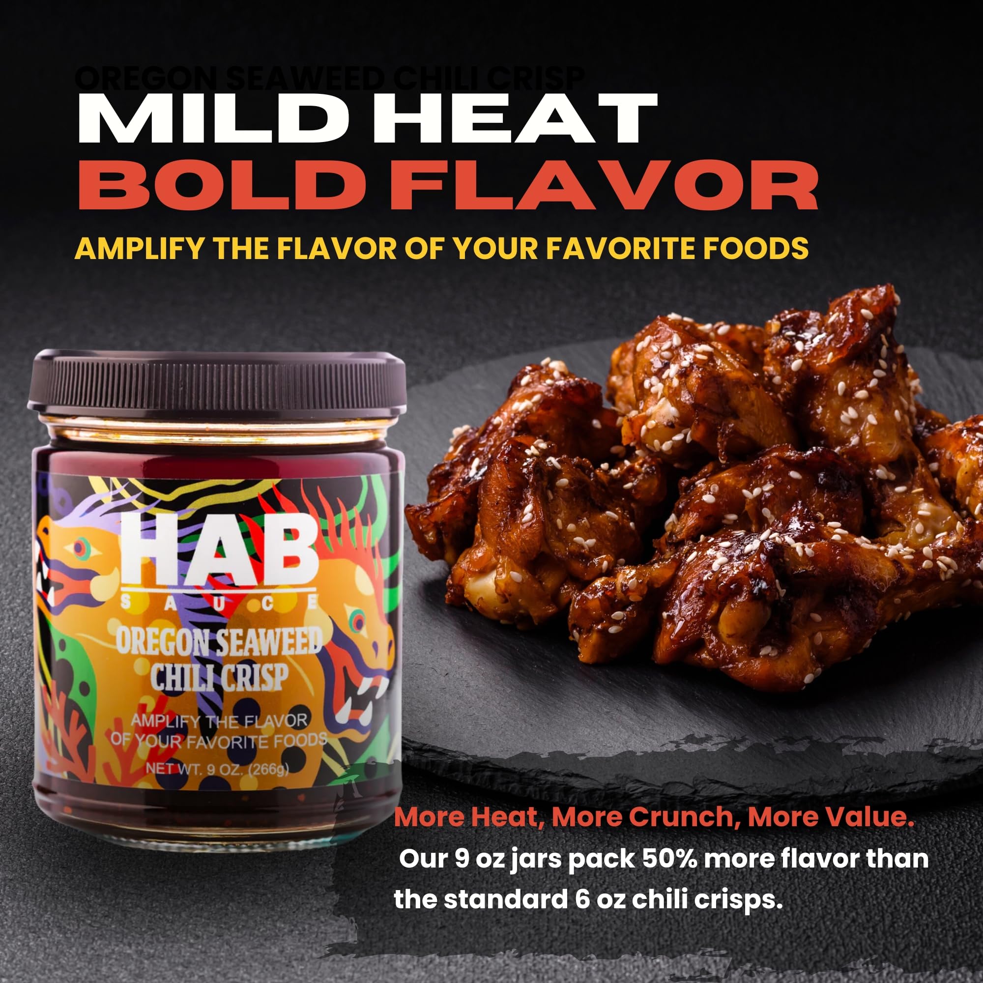 HAB Sauce Oregon Seaweed Chili Crisp - Small Batch Gourmet Hot Sauce with Umami & Spice | Made with Natural Ingredients | Vegan & Gluten Free |