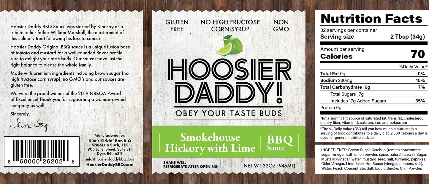 Hoosier Daddy BBQ Sauce Smokehouse Hickory with Lime 16oz