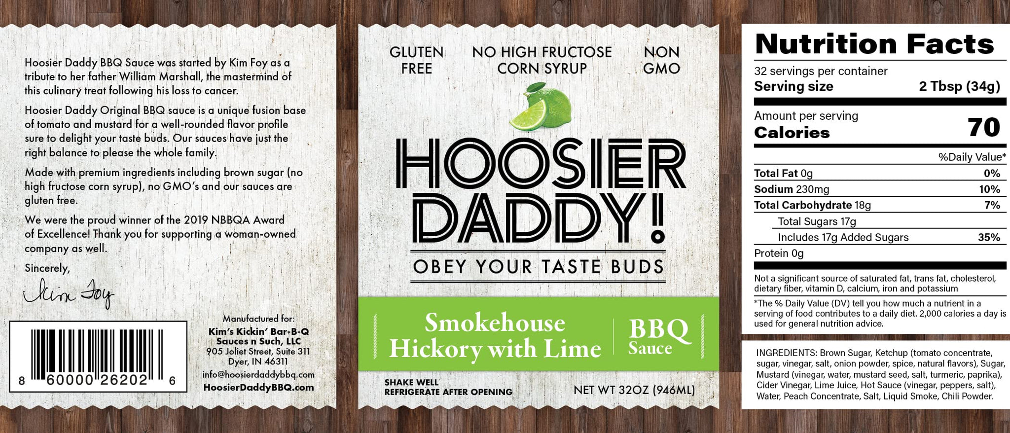 Hoosier Daddy BBQ Sauce Smokehouse Hickory with Lime 16oz