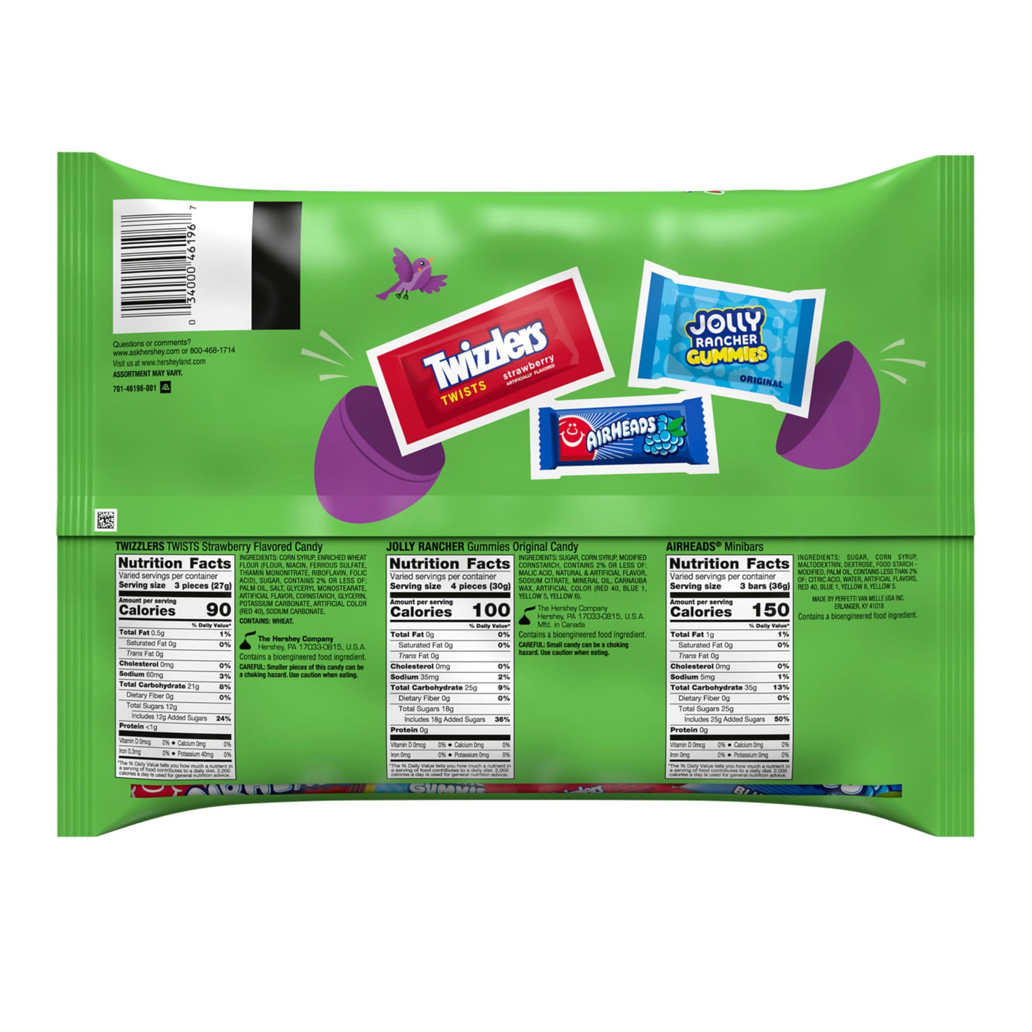 AIRHEADS, JOLLY RANCHER and TWIZZLERS Assorted Fruit Flavored, Easter Candy Bag, 26.16 oz (85 Pieces)