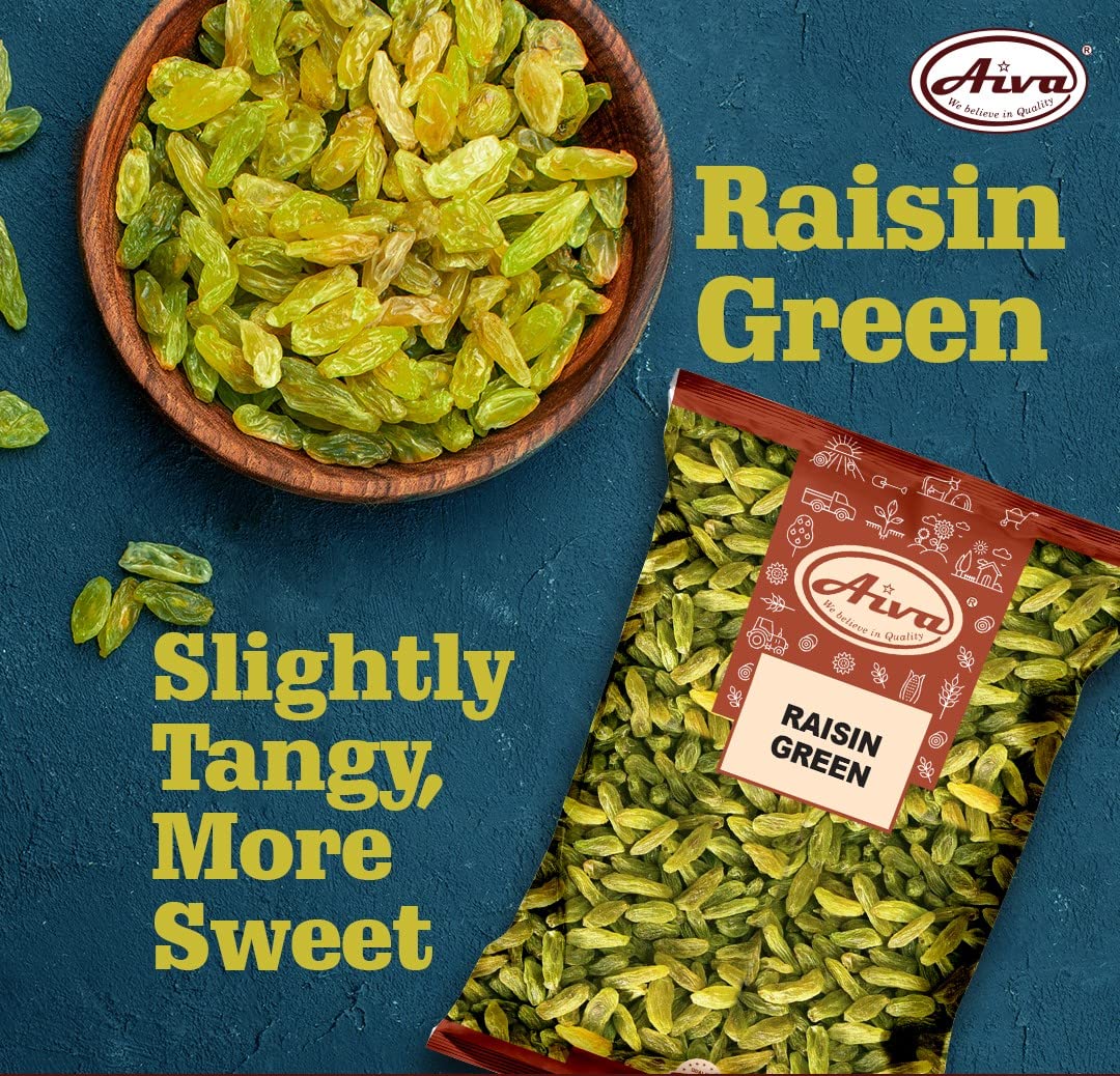 Aiva Green Raisins | Dried Green Grapes | Seedless Dried Fruit for Snacking, Baking, and Cooking - 2 LB