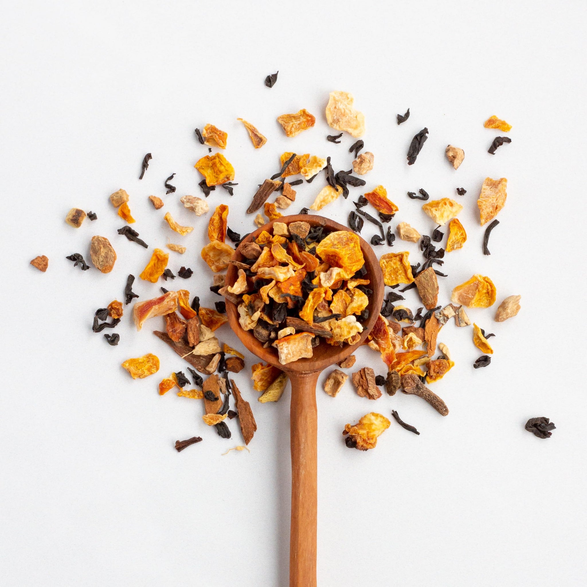 JusTea PUMPKIN SPICE | Loose Leaf Black Tea | Tin with Hand Carved Tea Spoon | 40+ Cups (4.2oz) | Medium Caffeine | Award-Winning | Fair Trade |