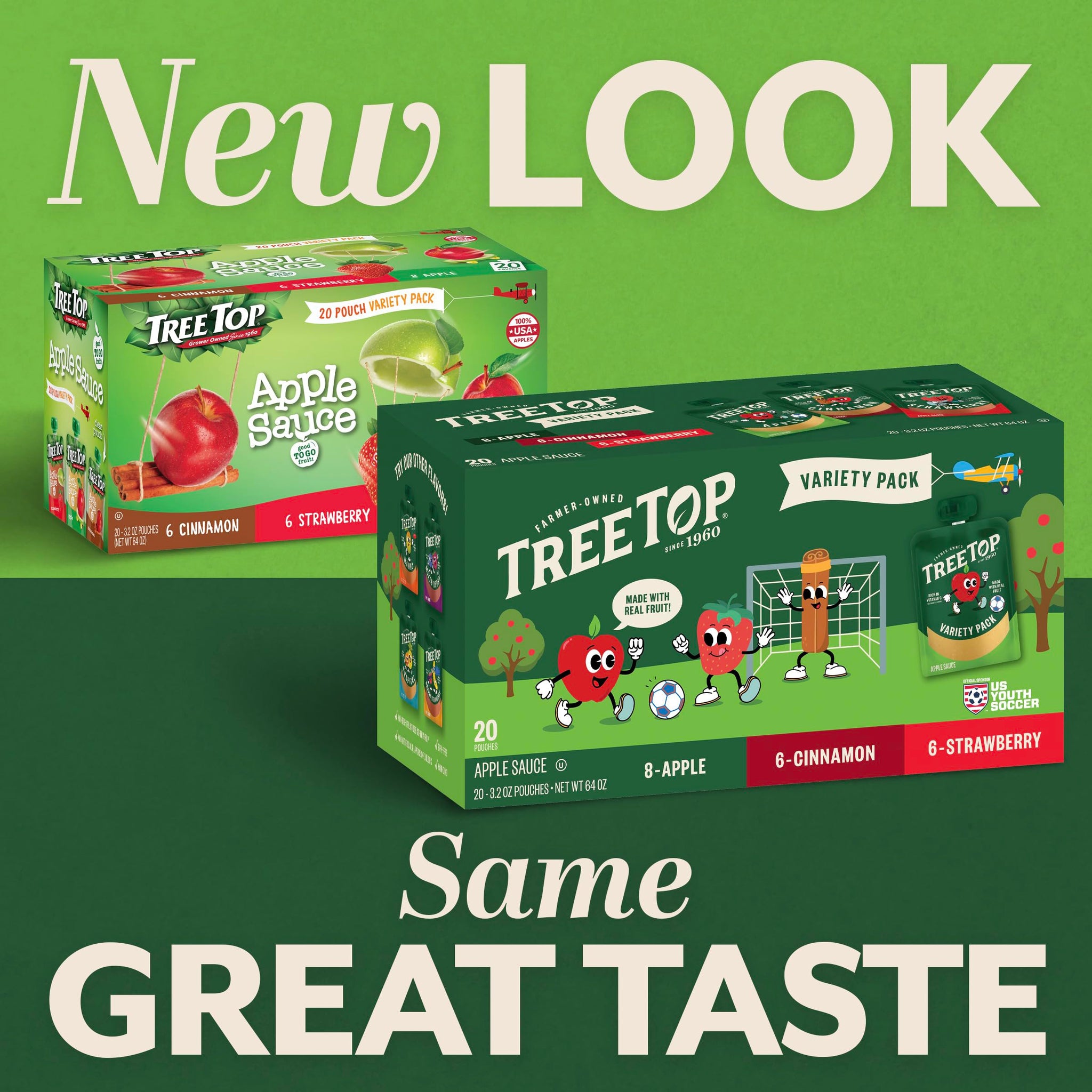 Tree Top Apple Sauce Pouches Variety Pack, Apple, Strawberry, Cinnamon, 3.2 oz. each (Pack of 20)