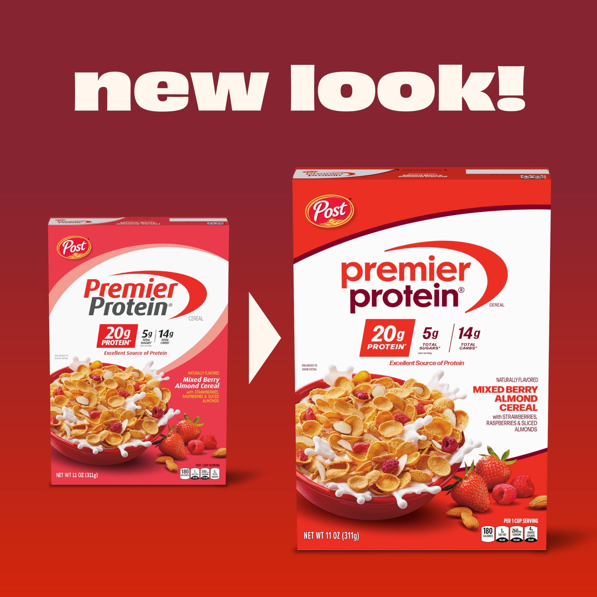 Premier Protein Mixed Berry Almond Cereal, Protein Cereal Flakes Mixed with Dried Berries and Sliced Almonds, Contains 20g of Protein Per Serving, 9