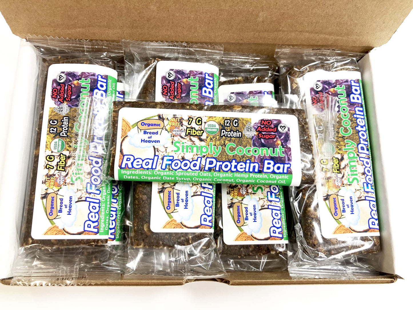 Organic Bread of Heaven Coconut Protein Bars, 12 Pack, Gluten Free, Plant Based, No Added Sugar, 2.08 Ounce Bars