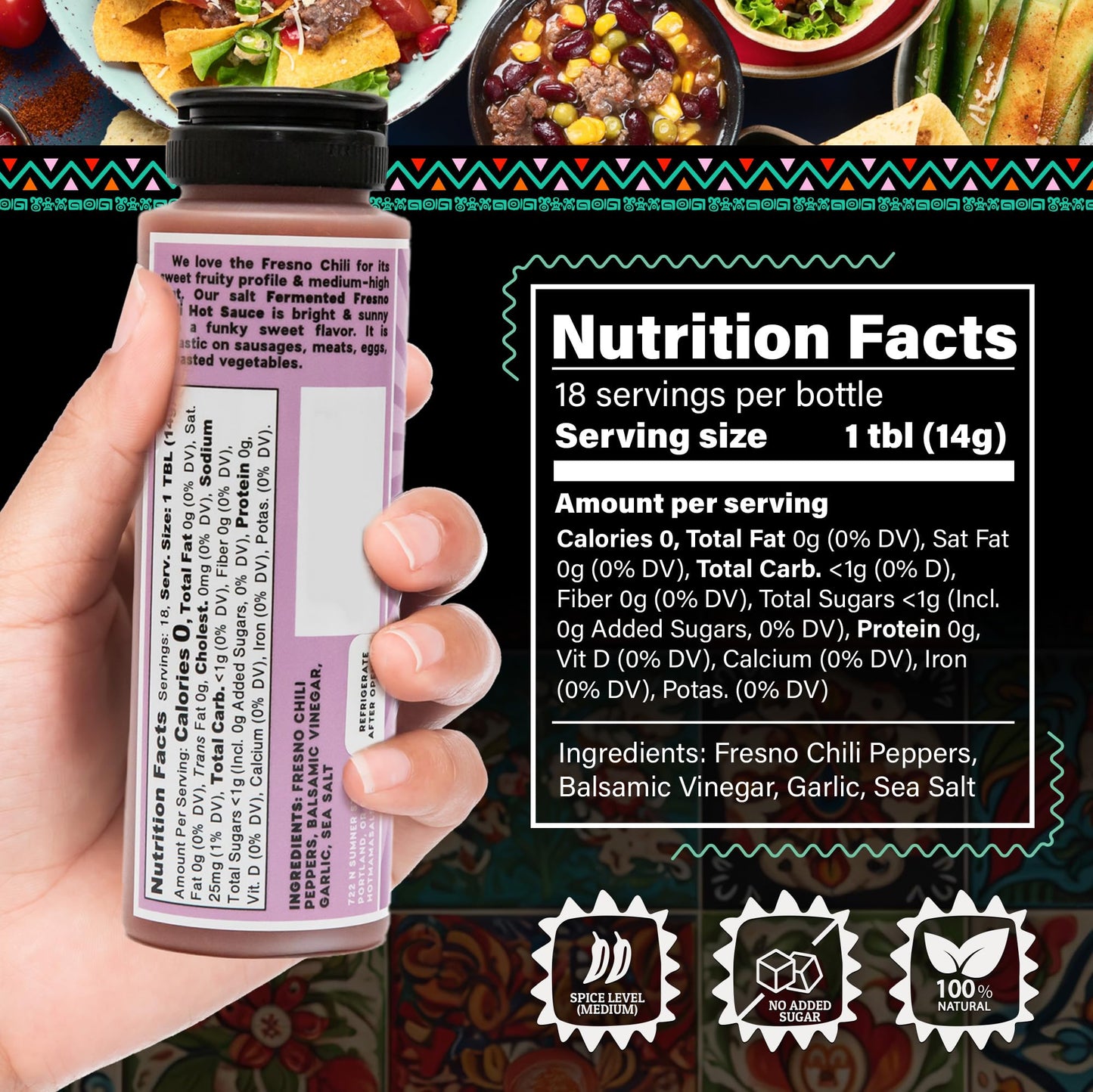 Hot Mama Salsa Fermented Fresno Chili - A Chili Hot Sauce with Natural Ingredient Rich in Antioxidants, Low Calorie, No Preservatives, Additives, or