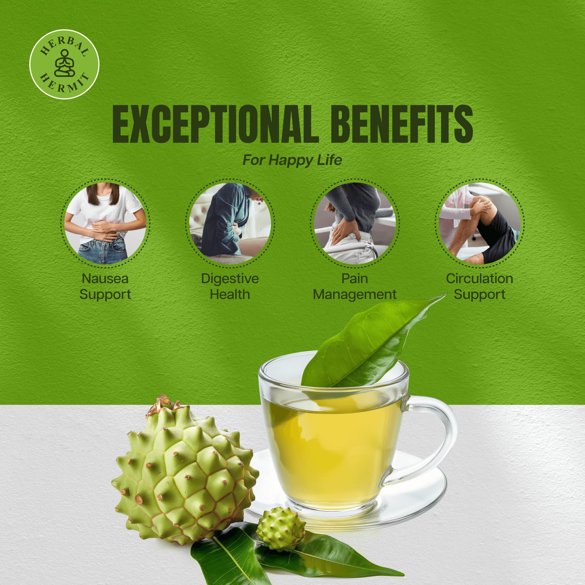 Soursop Graviola Tea Bags 50 count - Natural Pure Leaves - Sugar Free, Caffeine Free & Gluten-Free - Hoja Guanabana Tea - Authentic Herbal Tea