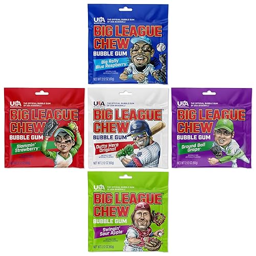 Big League Chew Bulk Variety Pack of 5 - Classic Baseball Bubble Gum Bulk with 5 Flavors for Teams and Parties, Dugout Snacks & Gifts - Nostalgic