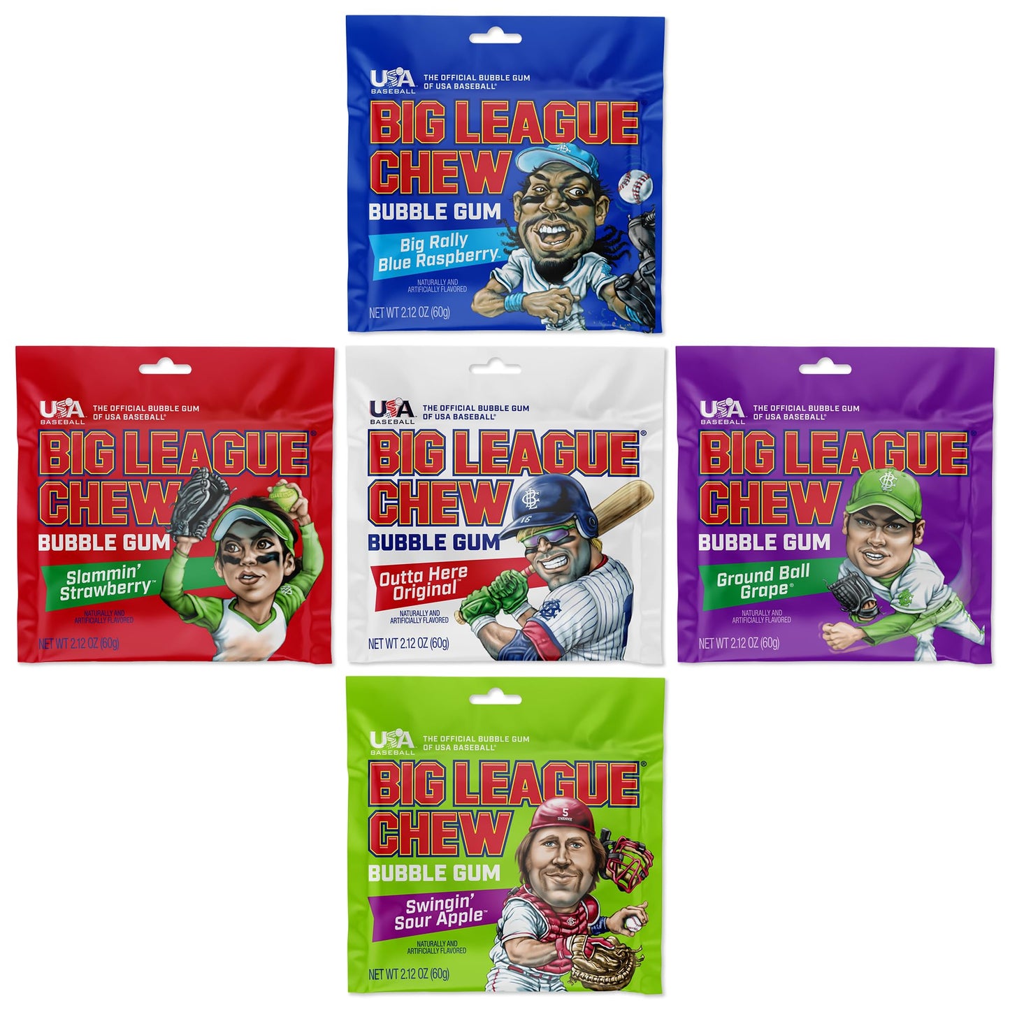 Big League Chew Bulk Variety Pack of 5 - Classic Baseball Bubble Gum Bulk with 5 Flavors for Teams and Parties, Dugout Snacks & Gifts - Nostalgic
