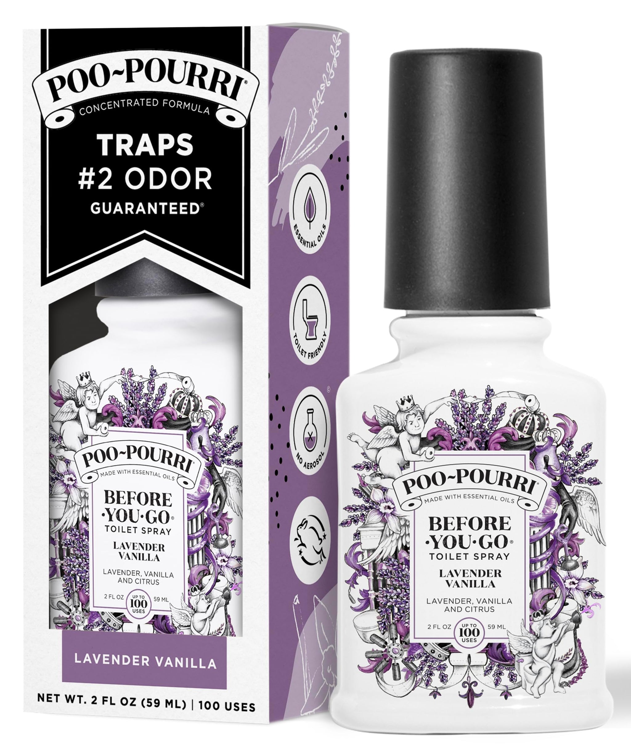 Poo~Pourri Lavender Vanilla, Lavender + Vanilla + Citrus, Before-You-Go Toilet Spray, 2 Oz