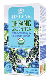 Hyleys Organic Green Tea Acai Berry and Blueberry Flavor - 25 Tea Bags