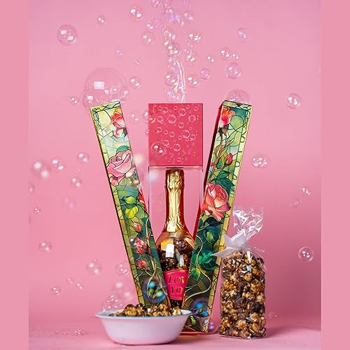 Rose Bubble Box with Caramel White Chocolate Popcorn by Send A Cake, Ready to Gift, No Assembly Required - Happy Birthday Surprise - Unique Birthday