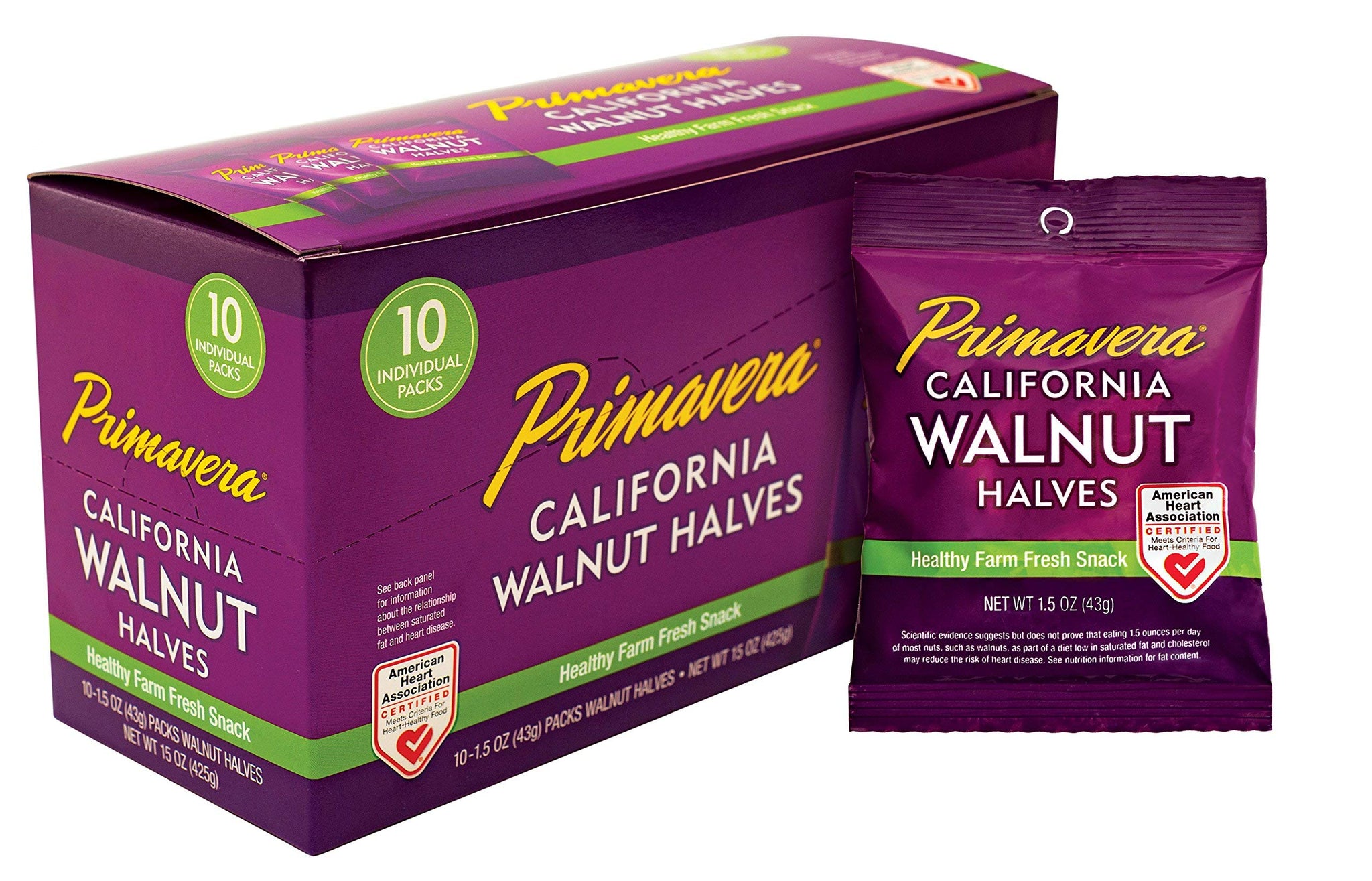 Primavera Snack Pack Walnuts Linden's Best - 10 Pack 1.5 oz Snack Light Halves