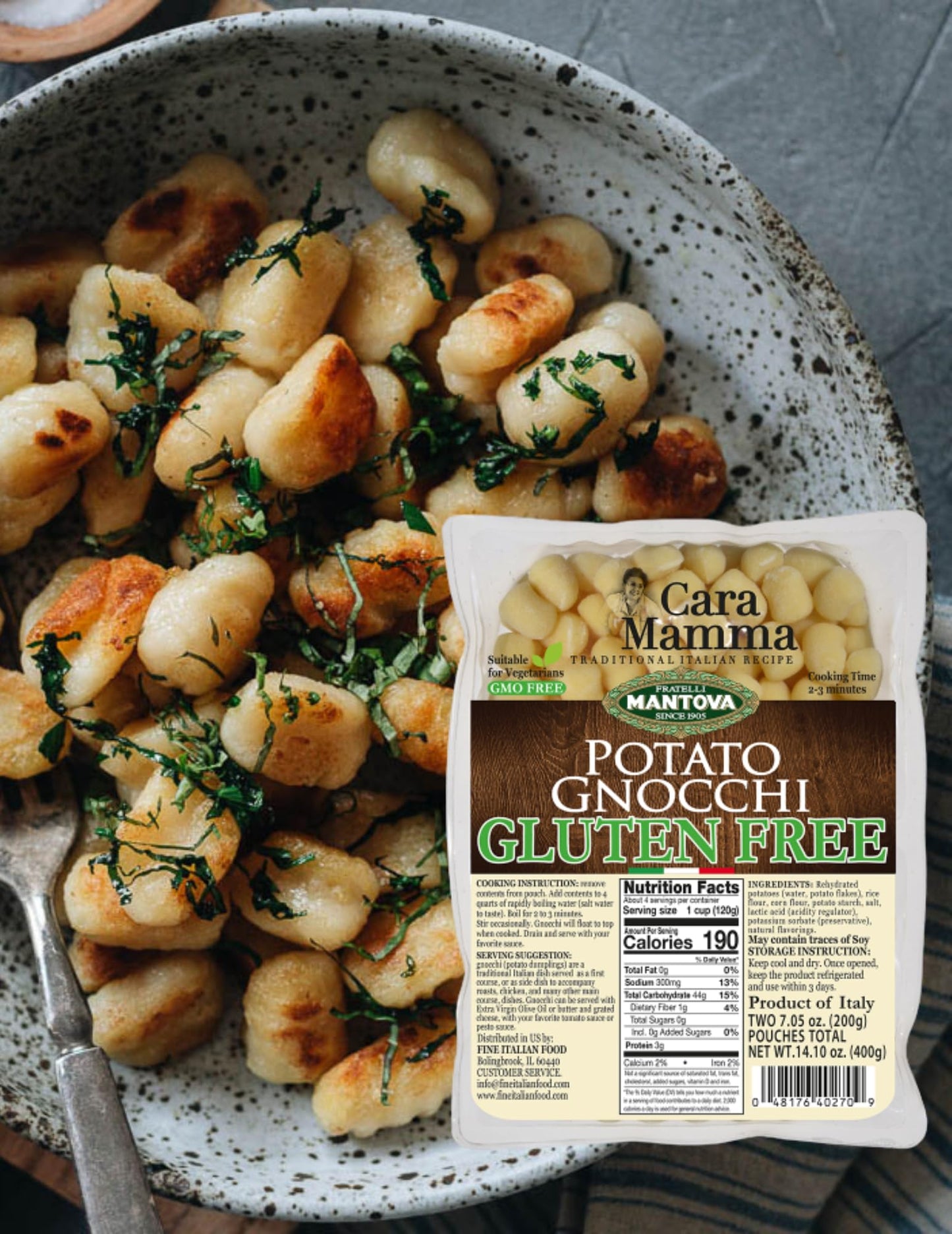 Mantova Gluten-Free Potato Gnocchi, 14.10oz, Product of Italy (Pack of 2)