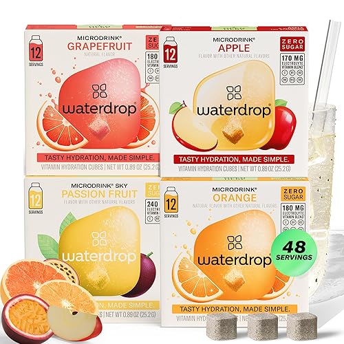 Waterdrop Hydration Cubes With Vitamin C, B Vitamins and Electrolytes, 4 Flavor Electrolyte Variety Pack, Flavored Water Enhancer Cubes for Still