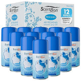 ScentBon Air Freshener Refill Metered Aerosol Can, Cinnamon, Fresh Linen, Green Apple, Mango, Ocean, Vanilla, Pack of 12 (12, Blue - Fresh Linen