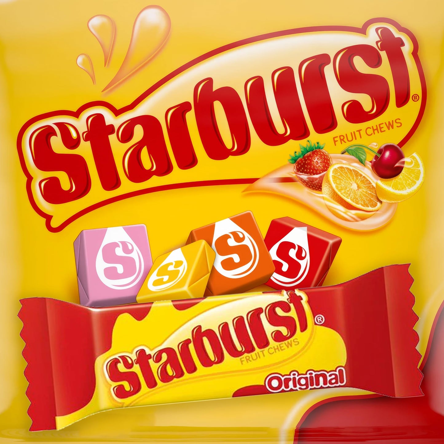 Strburst Original 2-in-1 Pack, Fun Size Chewy Candy - 1 Pound Approx 40 Pieces - Assorted Flavors Strawberry, Cherry, Orange & Lemon, Individually