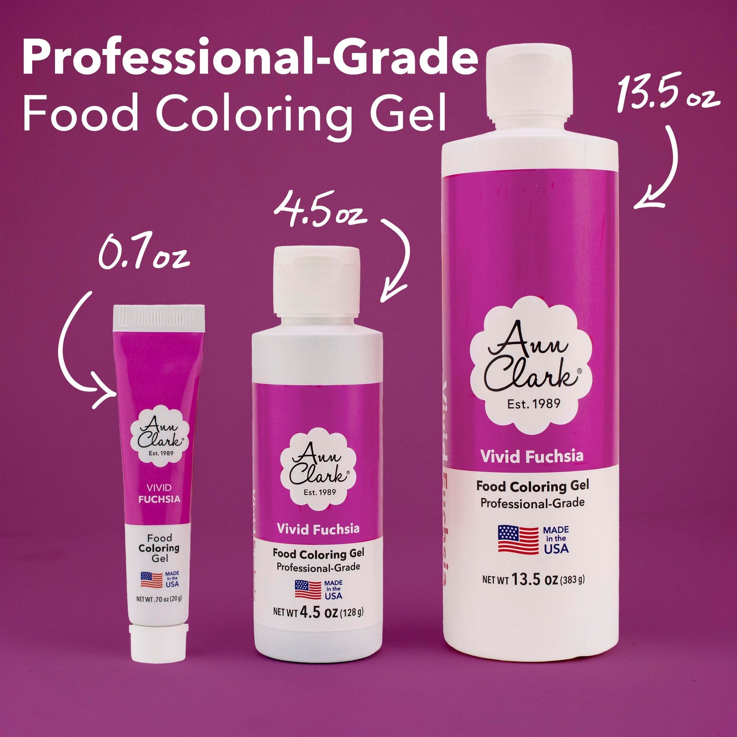 Ann Clark Vivid Fuchsia Food Coloring Gel Large 4.5 oz Professional Grade Made in USA