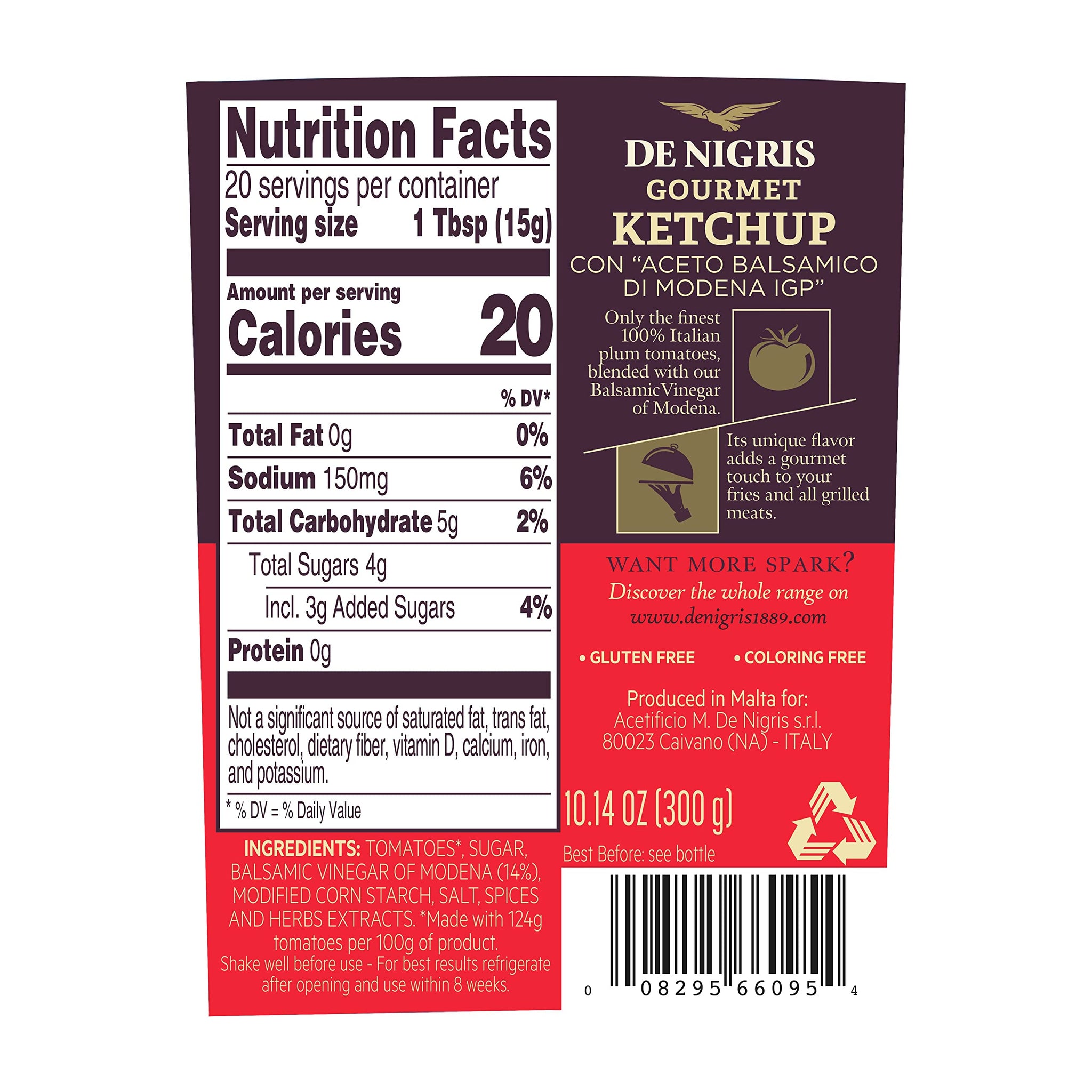 De Nigris Excellence line - Gourmet Italian Ketchup With Balsamic Vinegar Of Modena 10,14 Oz (Pack of 2) | Ketchup With Balsamic Vinegar From Modena
